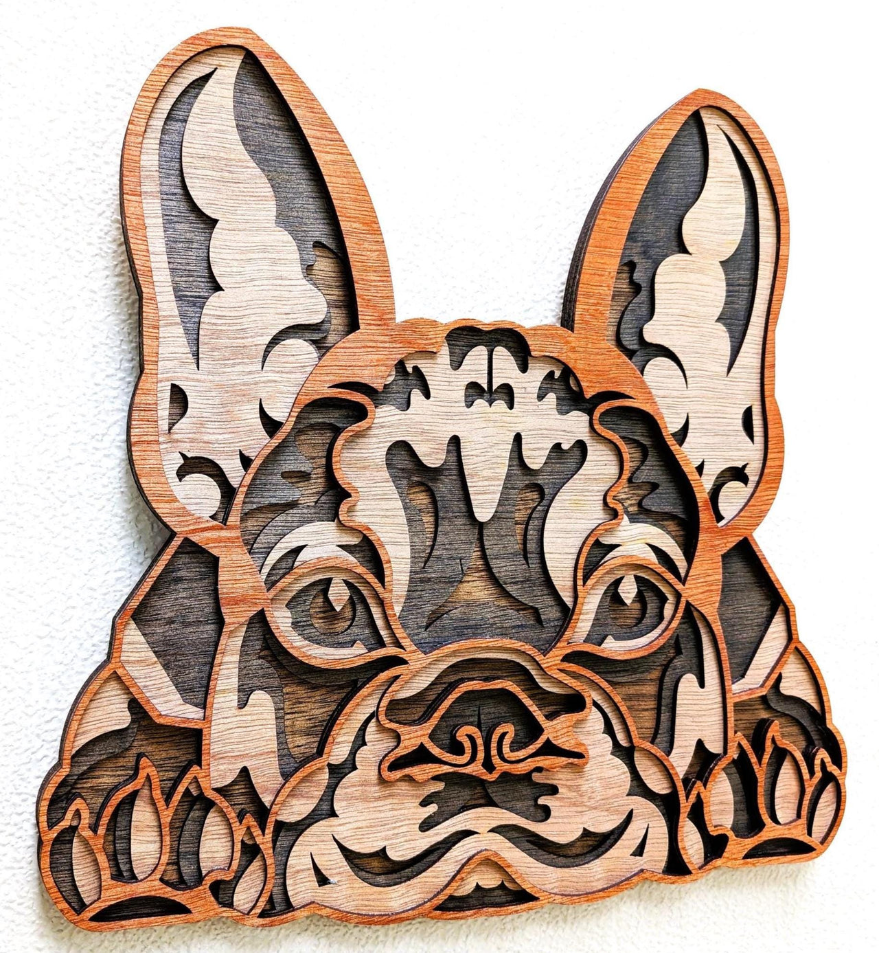 3D French Bulldog Wood Wall Art: Multi Layered Handcrafted Dog Decor