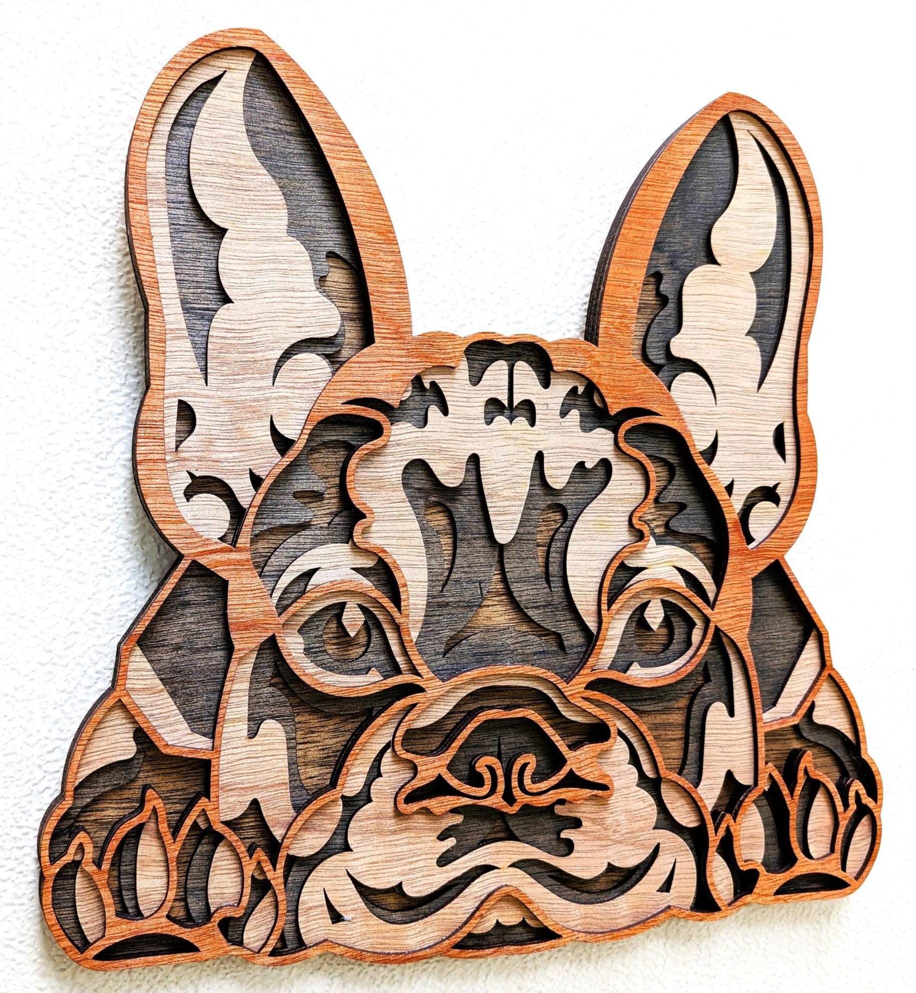 3D French Bulldog Wood Wall Art: Multi Layered Handcrafted Dog Decor