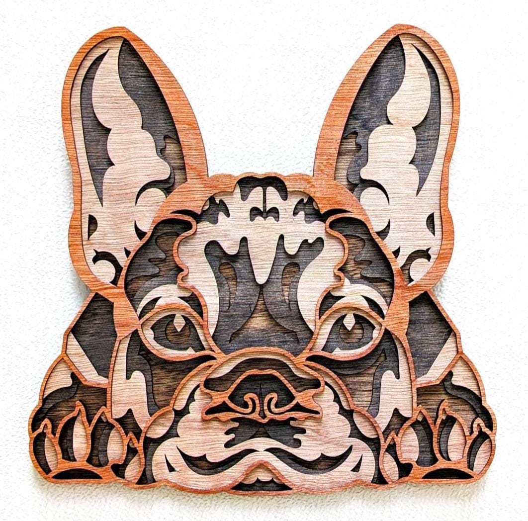 3D French Bulldog Wood Wall Art: Multi Layered Handcrafted Dog Decor