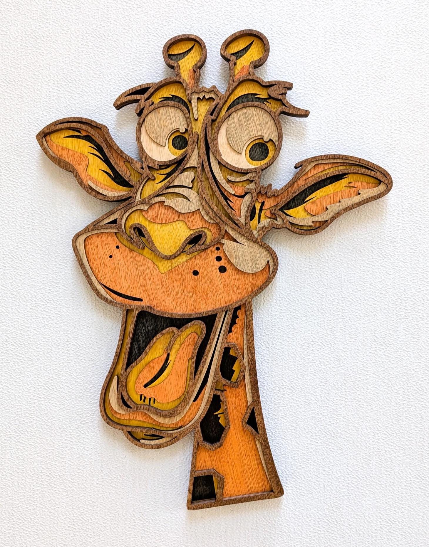 3D Fun Giraffe Wood Wall Art: Multi-Layered Stained Laser Art