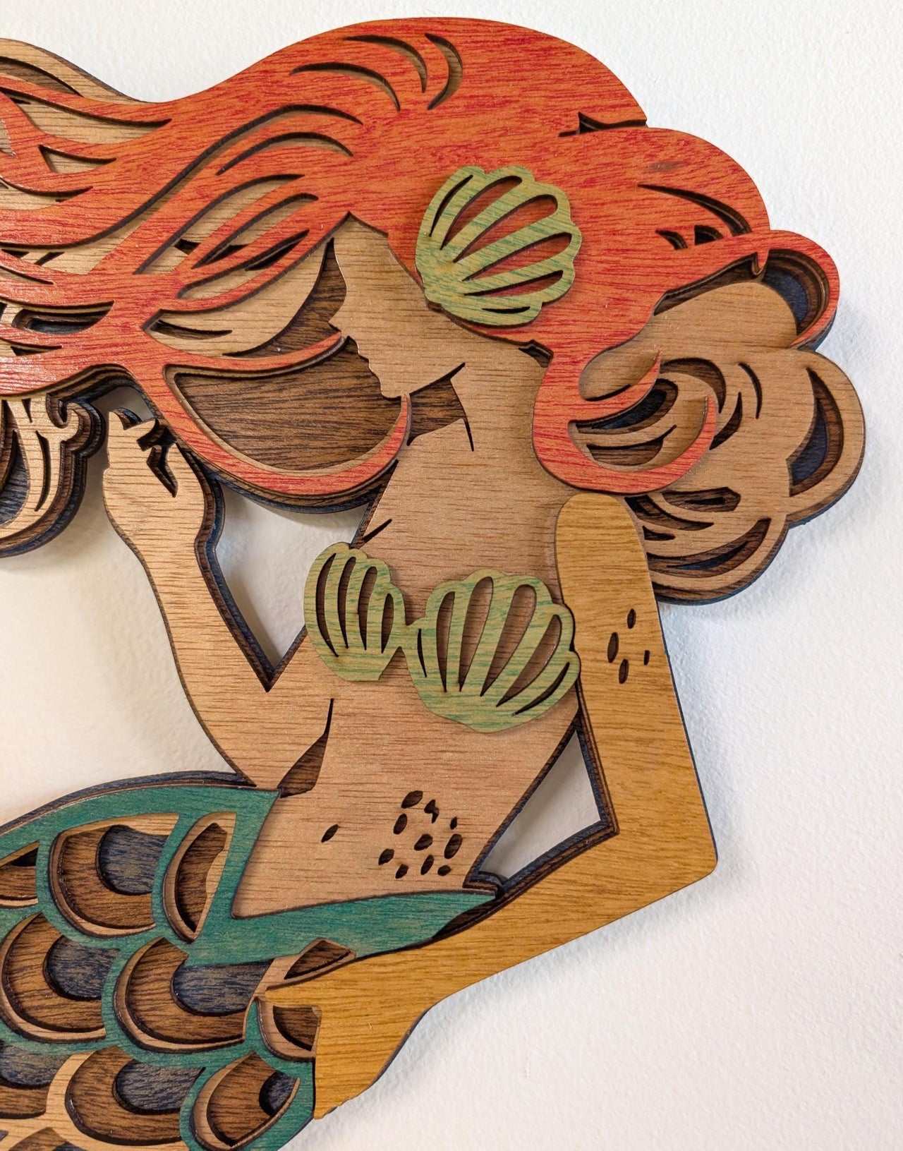 MERMAID Wood Wall Art, Multi-Layered Stained Wood, 3D Laser Wall Art, Ocean, Nautical, Beach House Decor, Nautical Gift