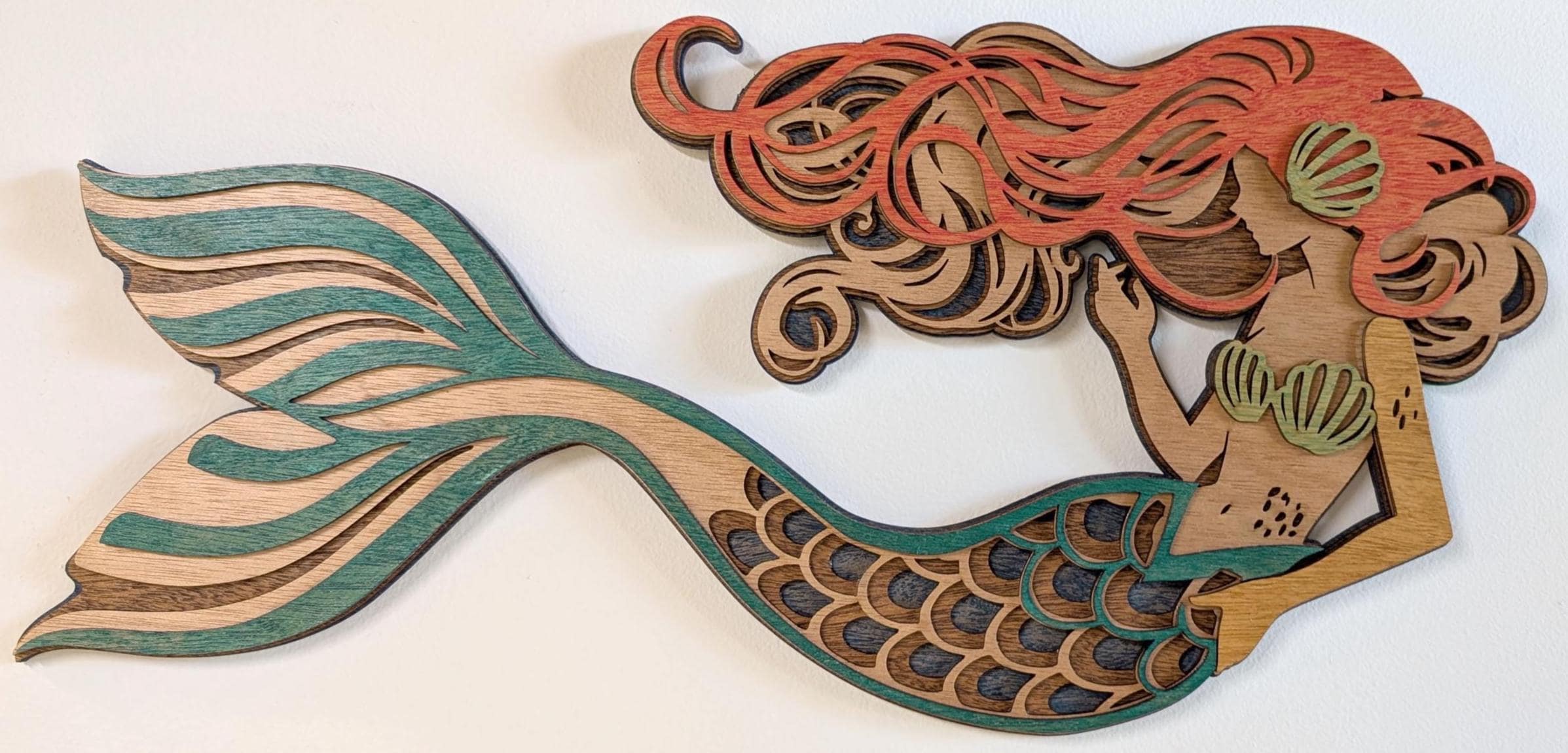 MERMAID Wood Wall Art, Multi-Layered Stained Wood, 3D Laser Wall Art, Ocean, Nautical, Beach House Decor, Nautical Gift