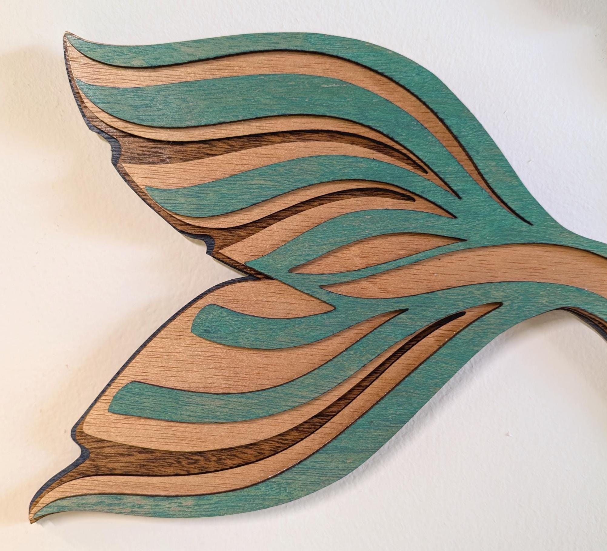 MERMAID Wood Wall Art, Multi-Layered Stained Wood, 3D Laser Wall Art, Ocean, Nautical, Beach House Decor, Nautical Gift