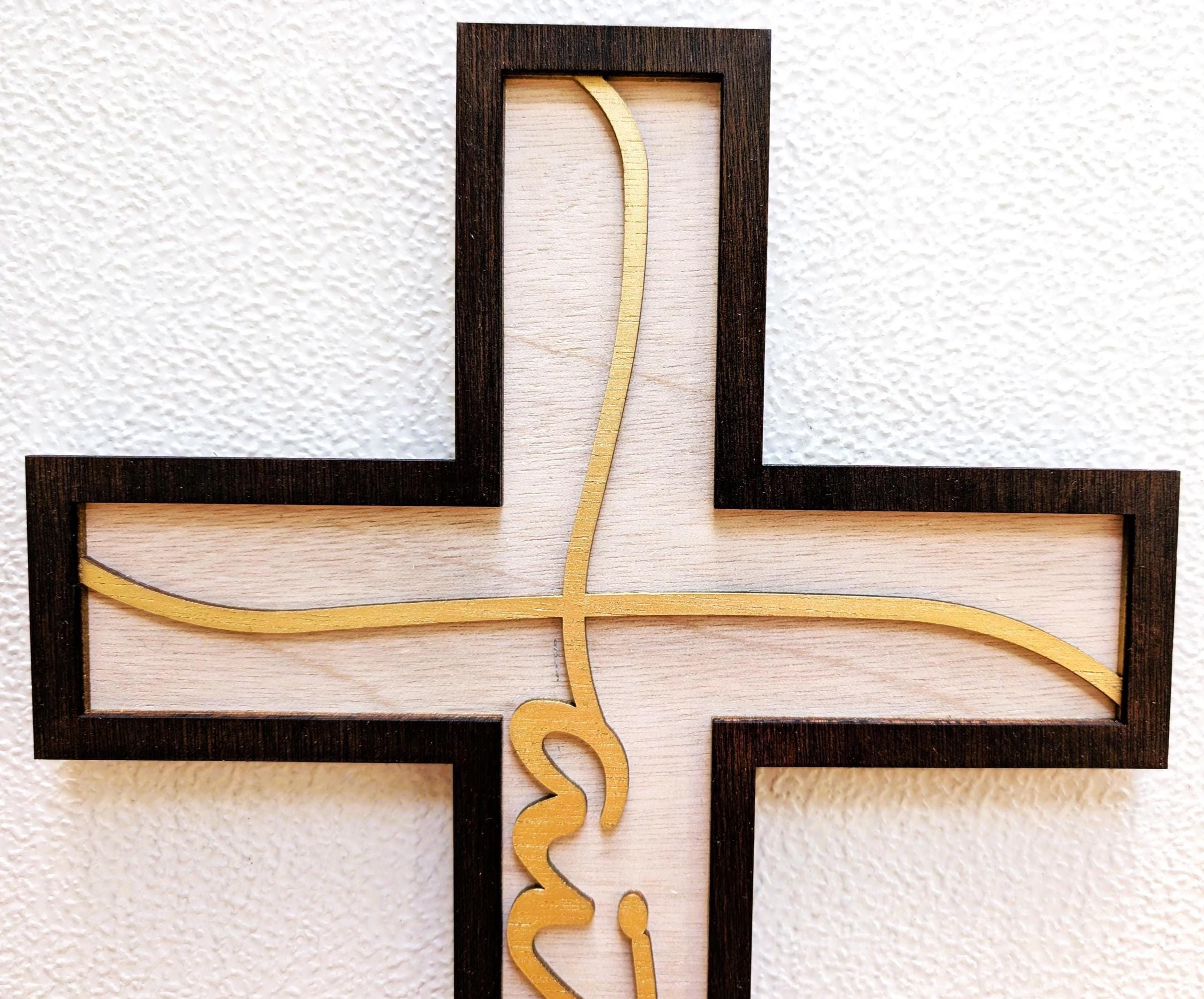 Cross of Faith Wall Art: Multi Layered Wood Christian Home Decor