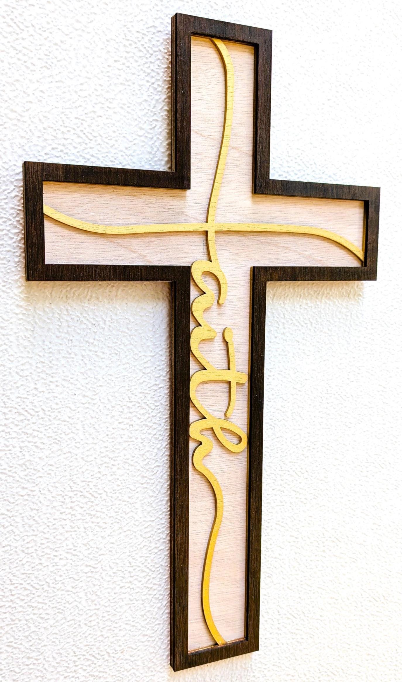 Cross of Faith Wall Art: Multi Layered Wood Christian Home Decor