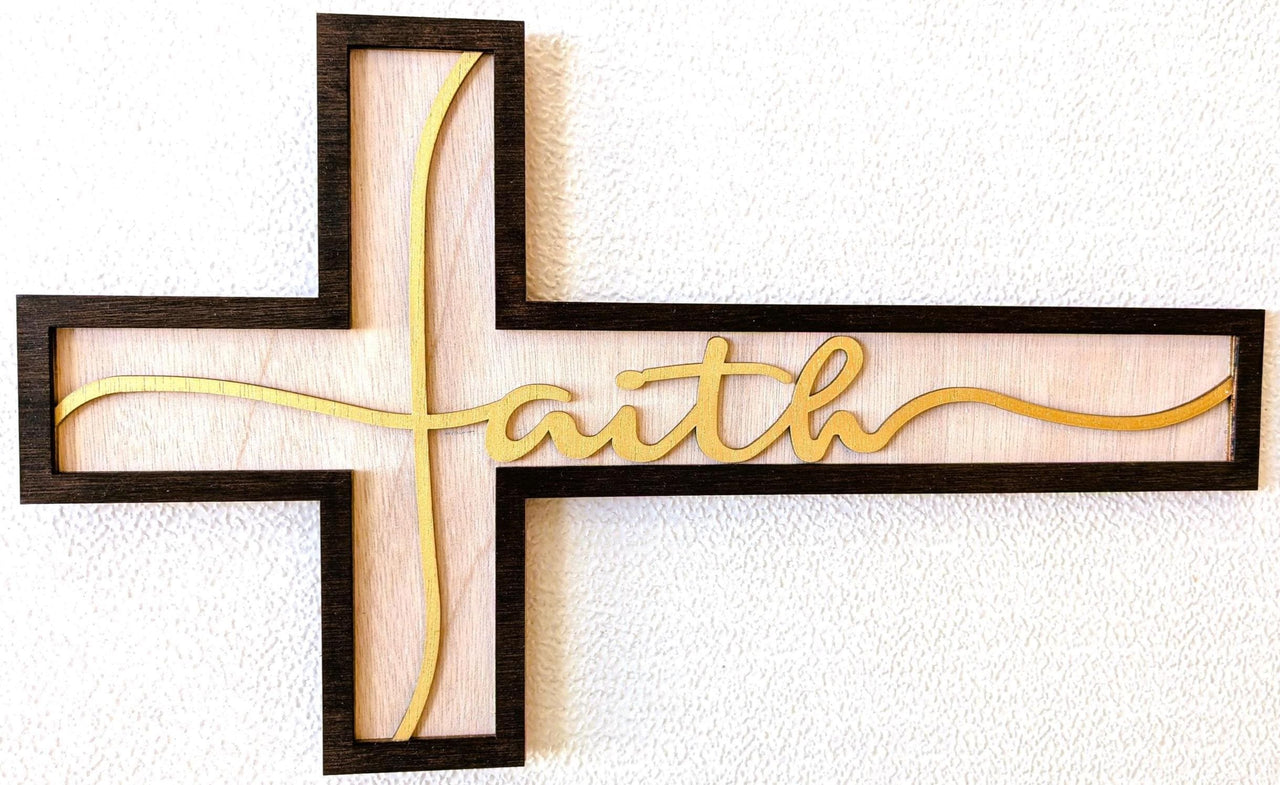 Cross of Faith Wall Art: Multi Layered Wood Christian Home Decor