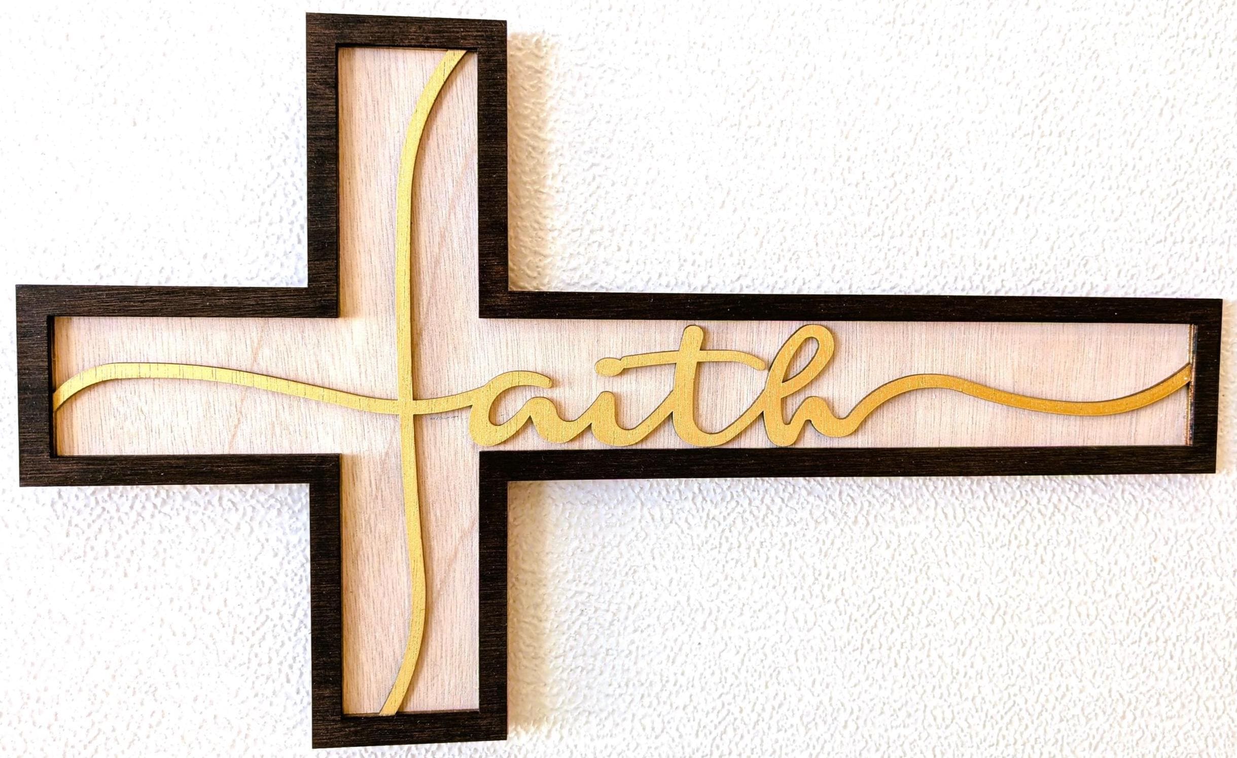 Cross of Faith Wall Art: Multi Layered Wood Christian Home Decor