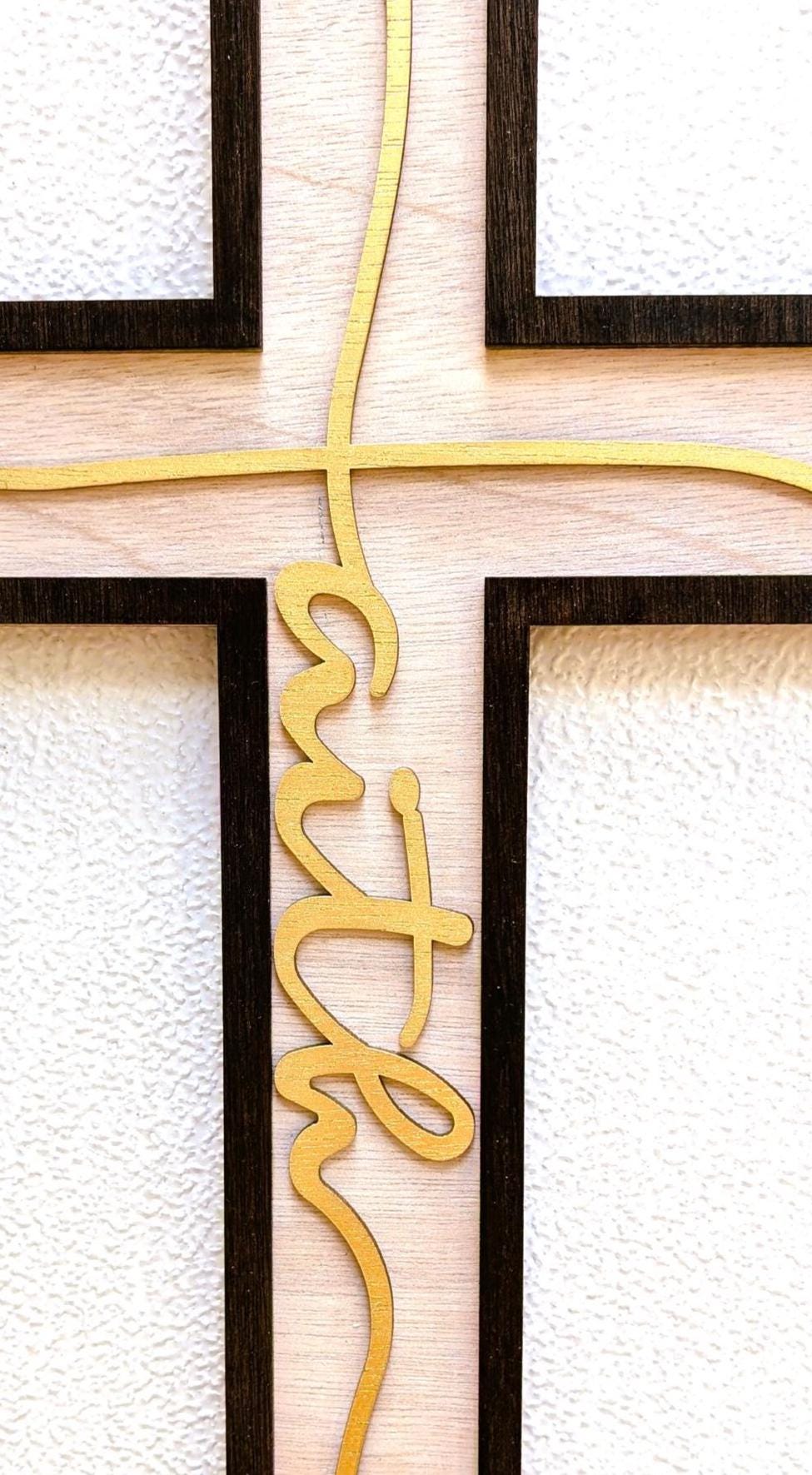 Cross of Faith Wall Art: Multi Layered Wood Christian Home Decor
