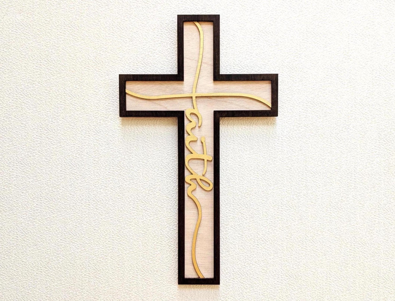 Cross of Faith Wall Art: Multi Layered Wood Christian Home Decor