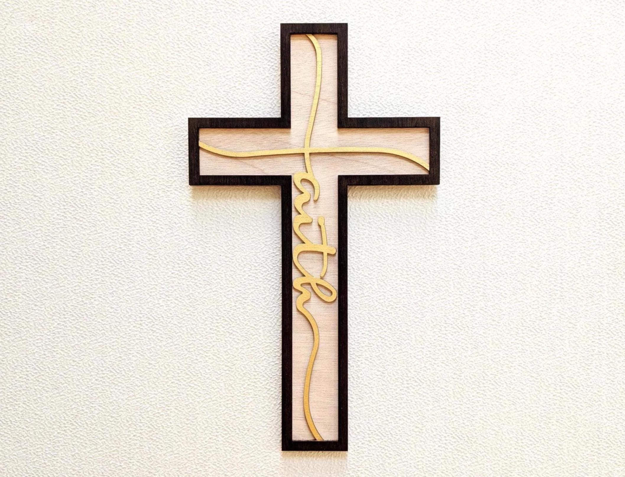 Cross of Faith Wall Art: Multi Layered Wood Christian Home Decor