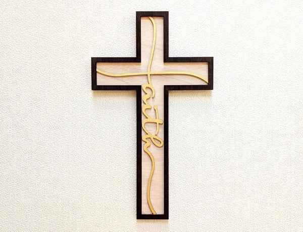 Cross of Faith Wall Art: Multi Layered Wood Christian Home Decor
