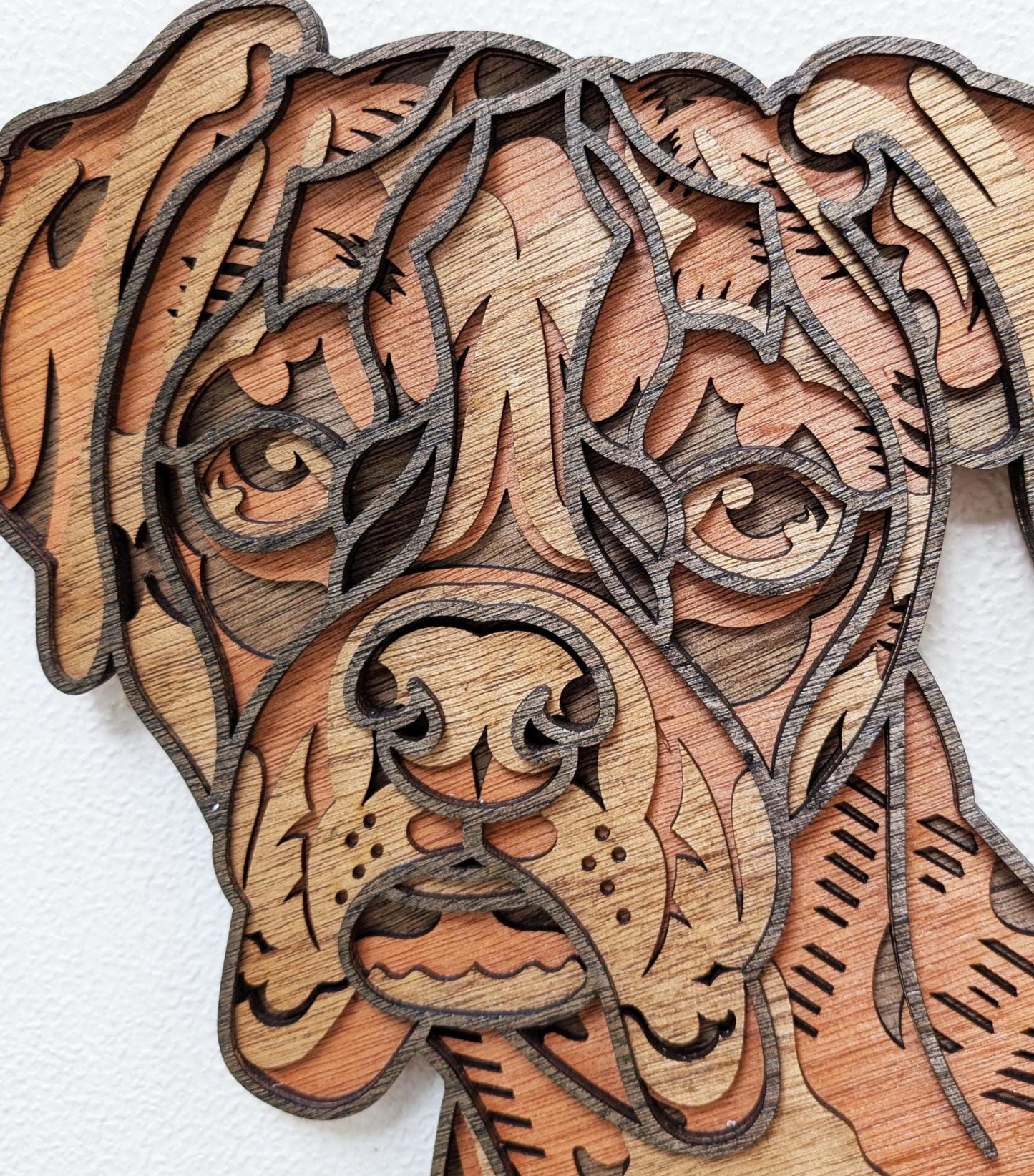 Boxer Dog Wall Art; Multi Layered Stained Wood Wall Decor