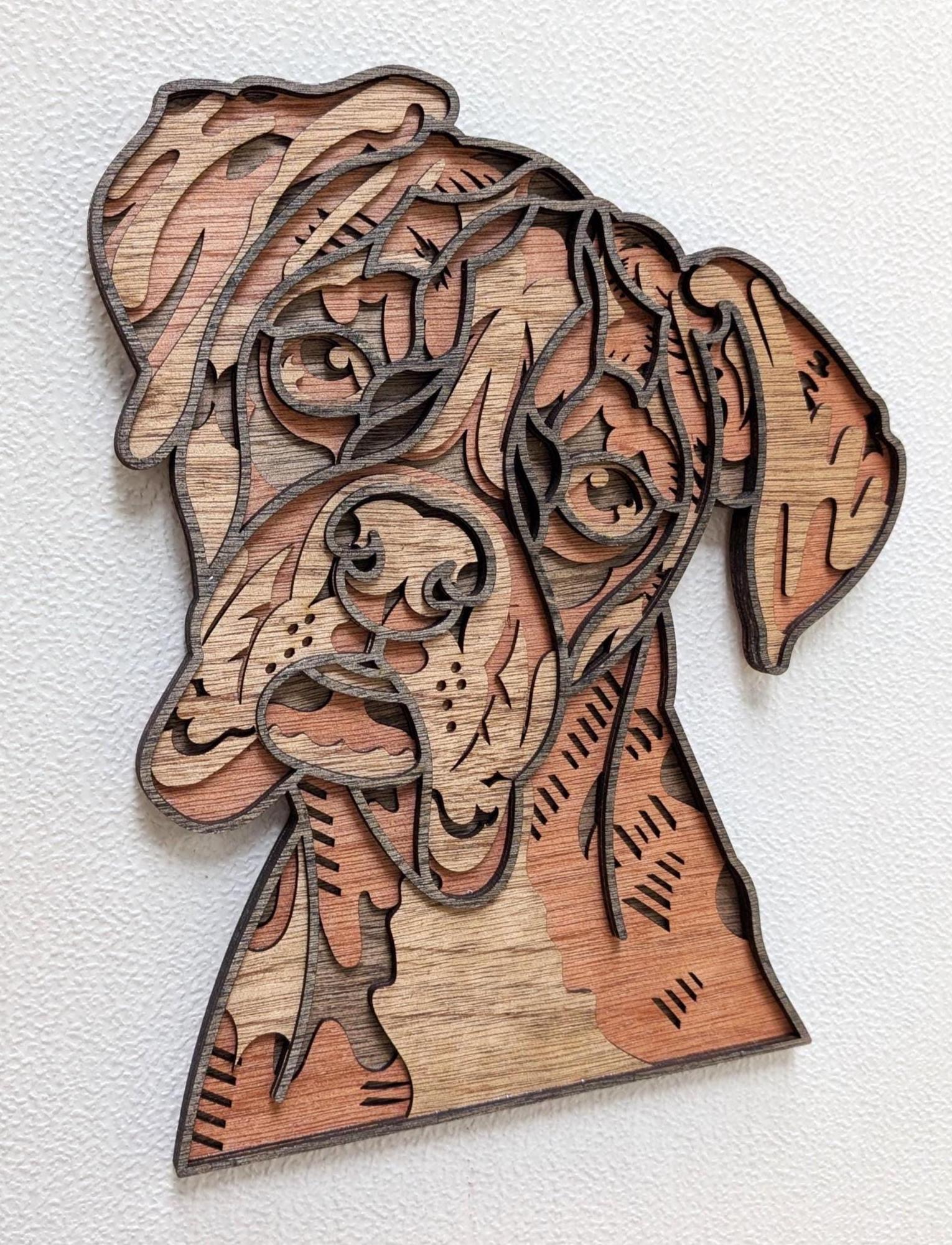 Boxer Dog Wall Art; Multi Layered Stained Wood Wall Decor