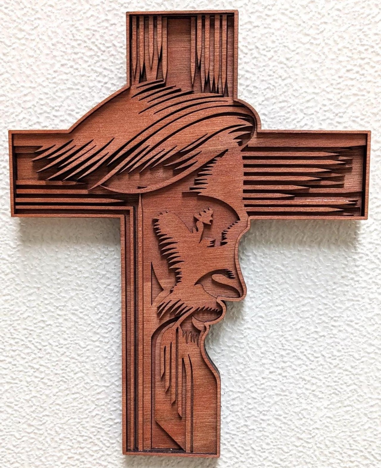 Cross with Jesus Face Wood Wall Art: Christian Home Decor