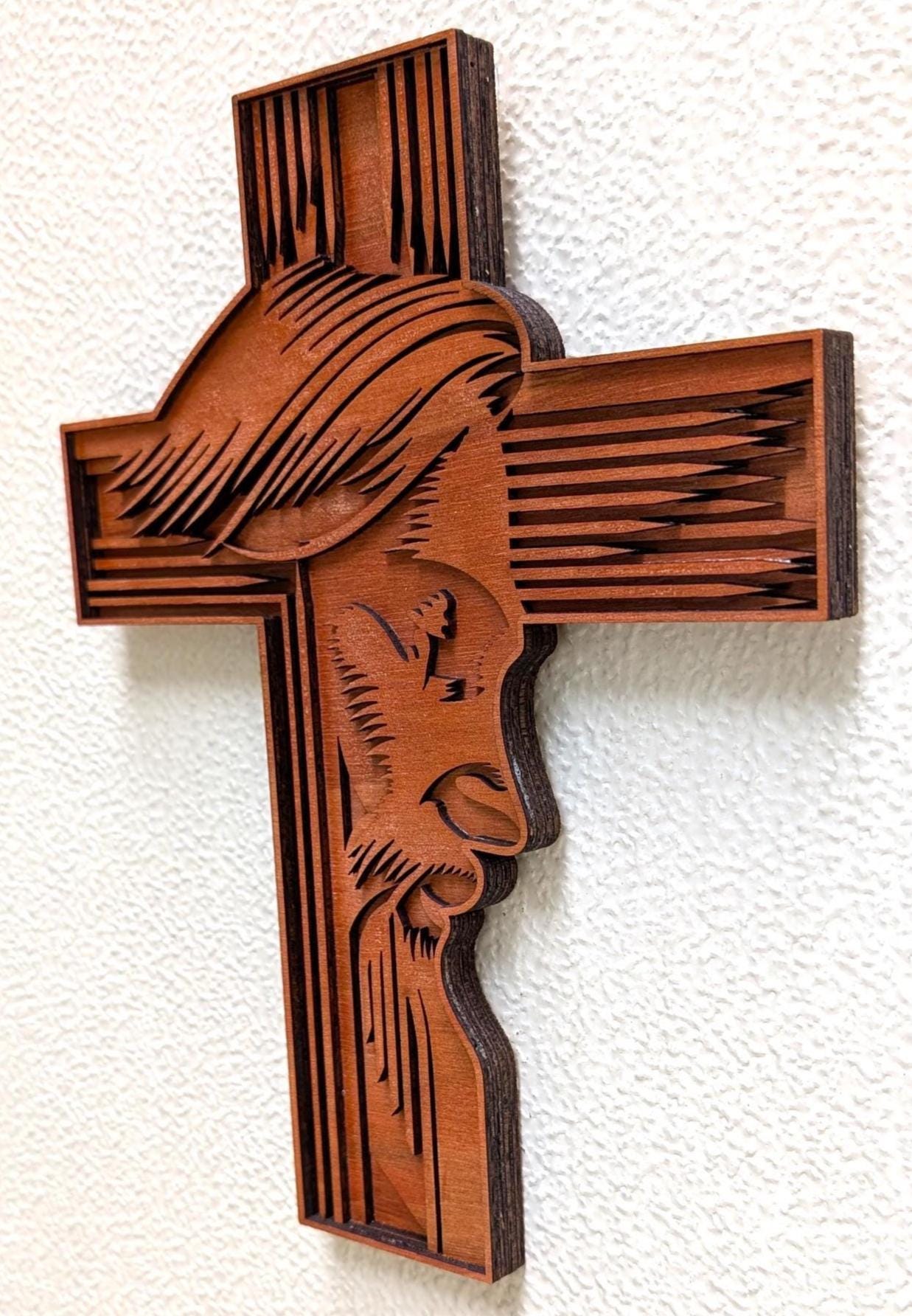 Cross with Jesus Face Wood Wall Art: Christian Home Decor