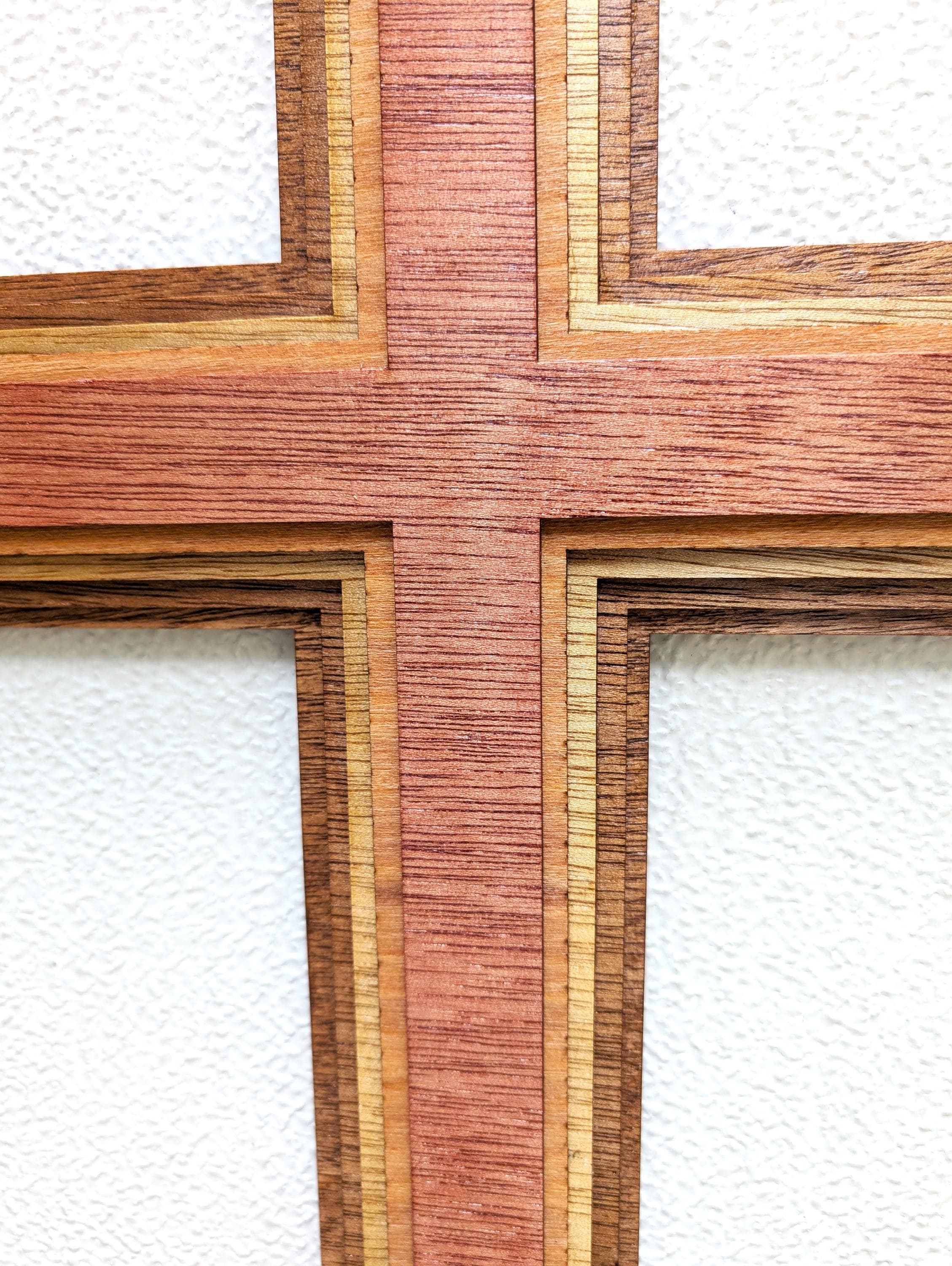 Wood Cross 17” Multi Layered Wall Art: 3D Laser Christian Home Decor