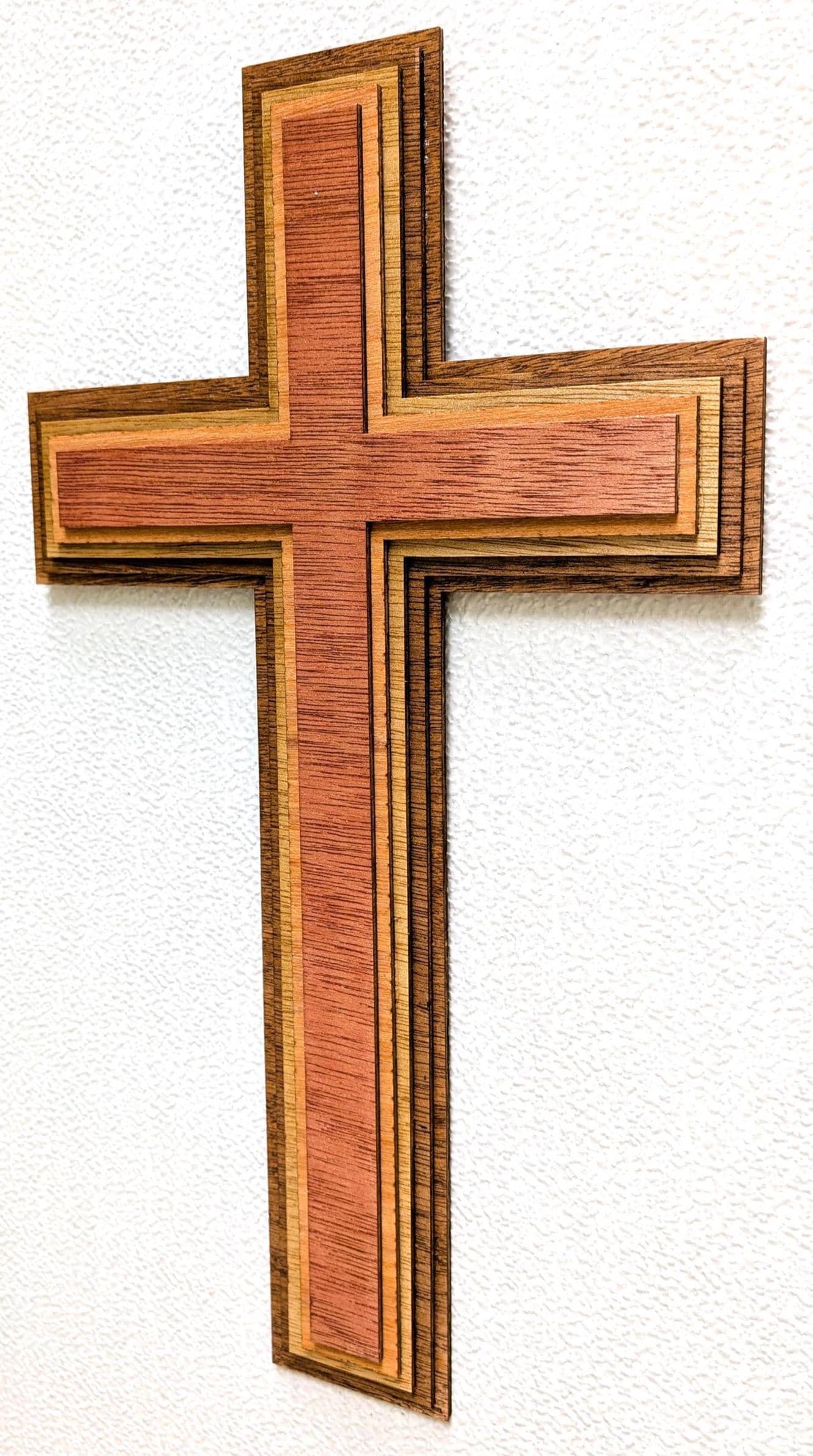 Wood Cross 17” Multi Layered Wall Art: 3D Laser Christian Home Decor
