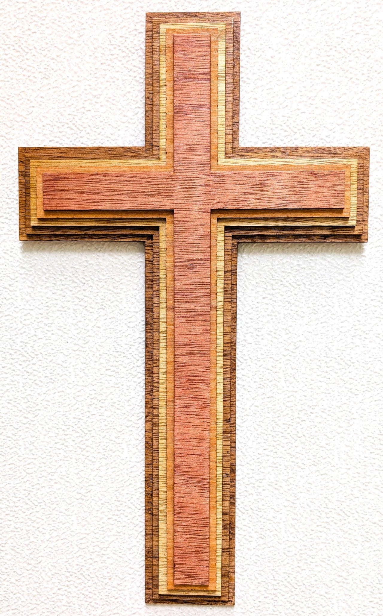 Wood Cross 17” Multi Layered Wall Art: 3D Laser Christian Home Decor
