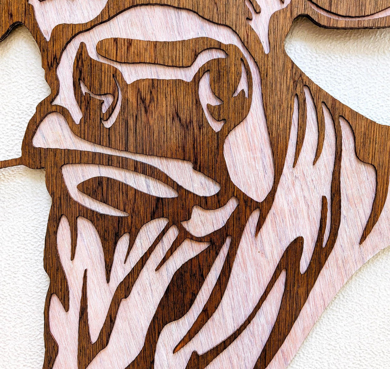 Cow with Daisy Flower Wall Art: Multi Layered Stained Wood Laser Art - Farm Decor