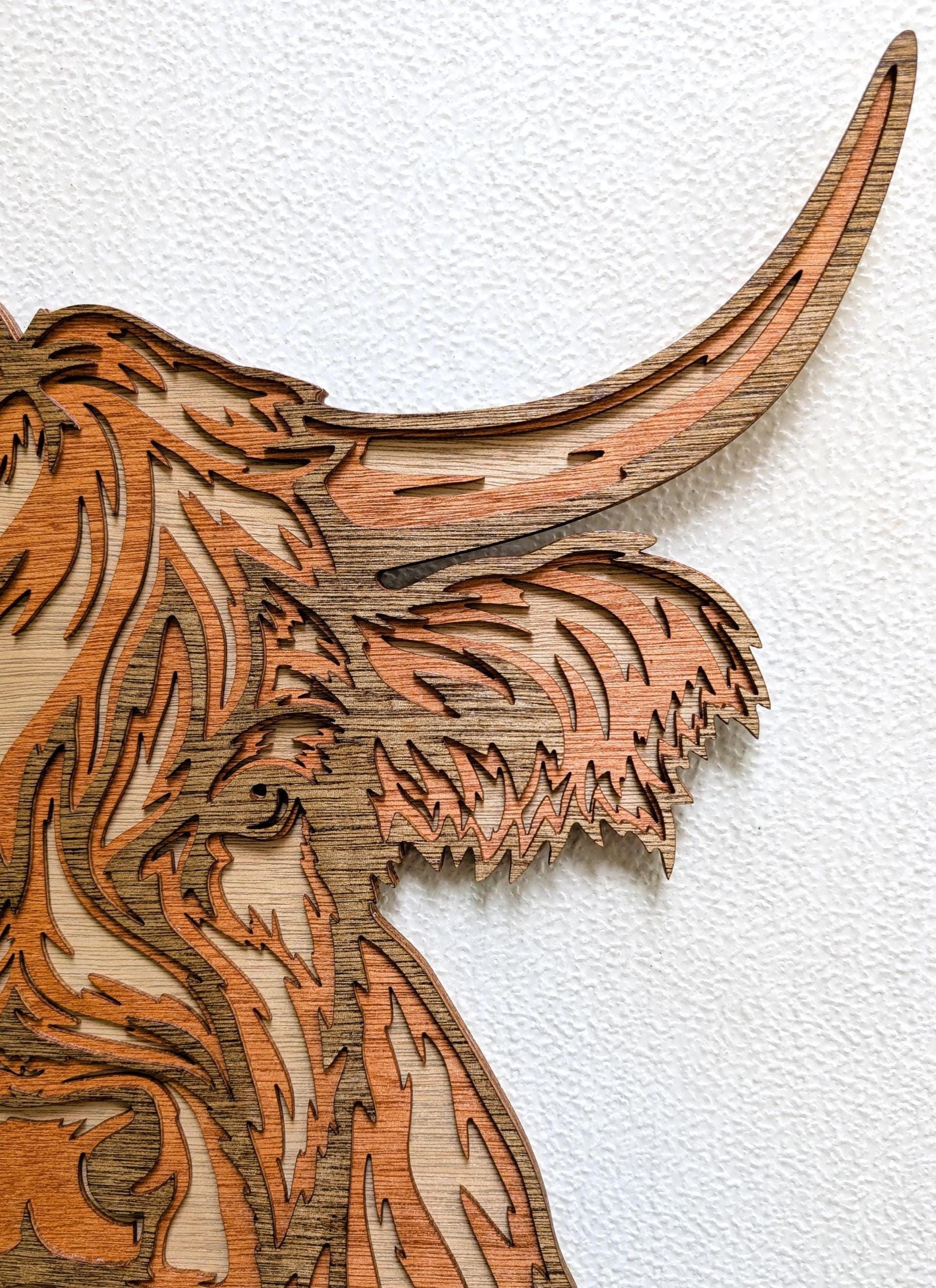 Highland Cow Multi Layered Wood Wall Art - Farm Decor