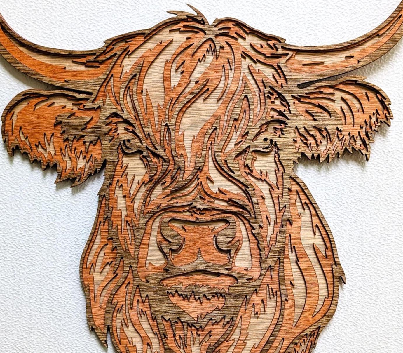 Highland Cow Multi Layered Wood Wall Art - Farm Decor