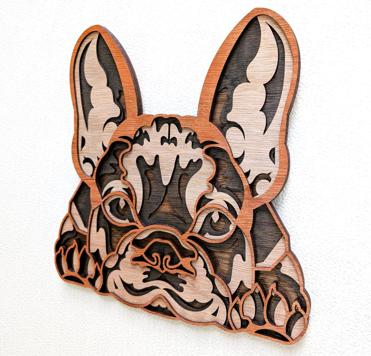 3D French Bulldog Wood Wall Art: Multi Layered Handcrafted Dog Decor