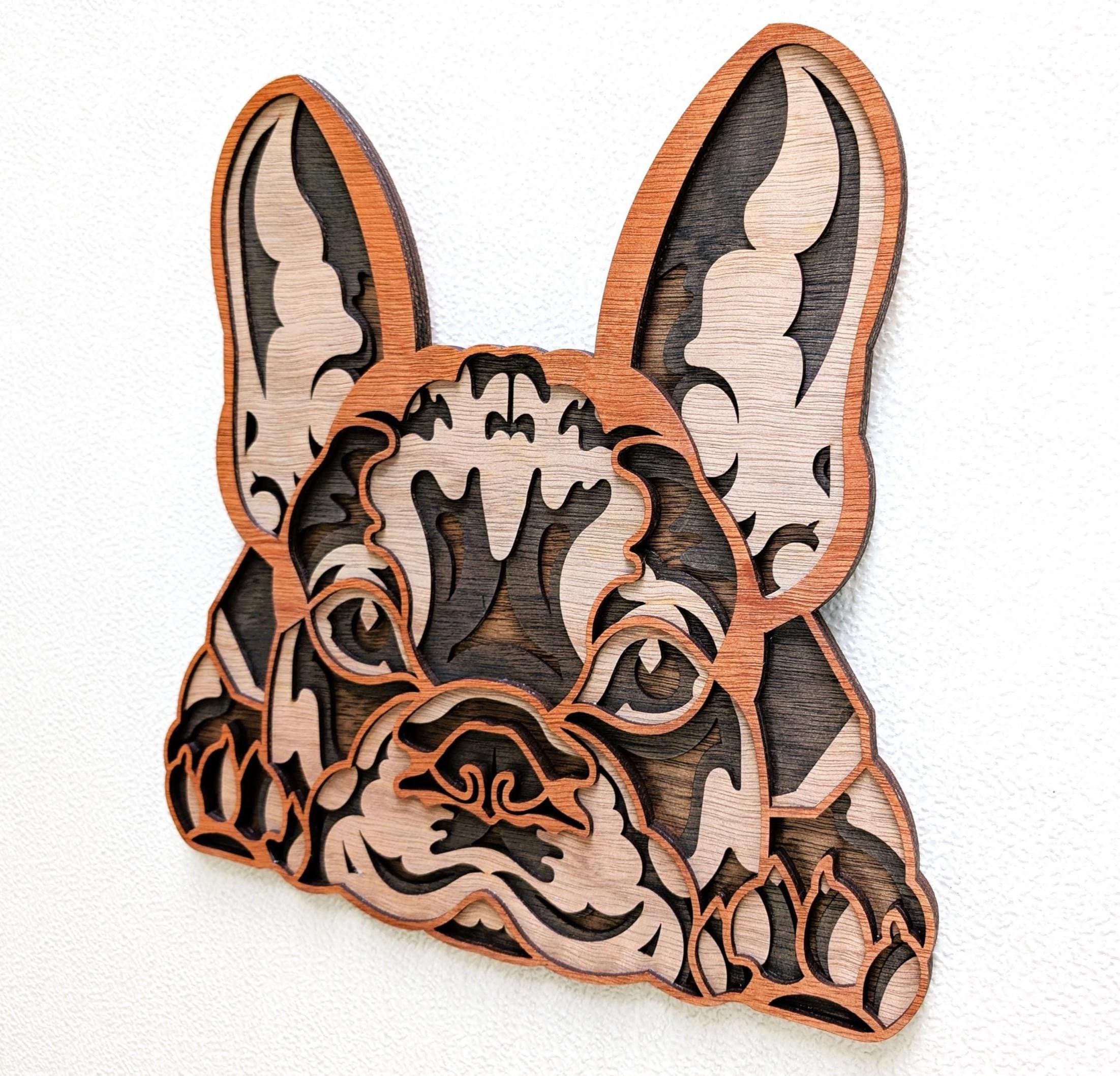 3D French Bulldog Wood Wall Art: Multi Layered Handcrafted Dog Decor