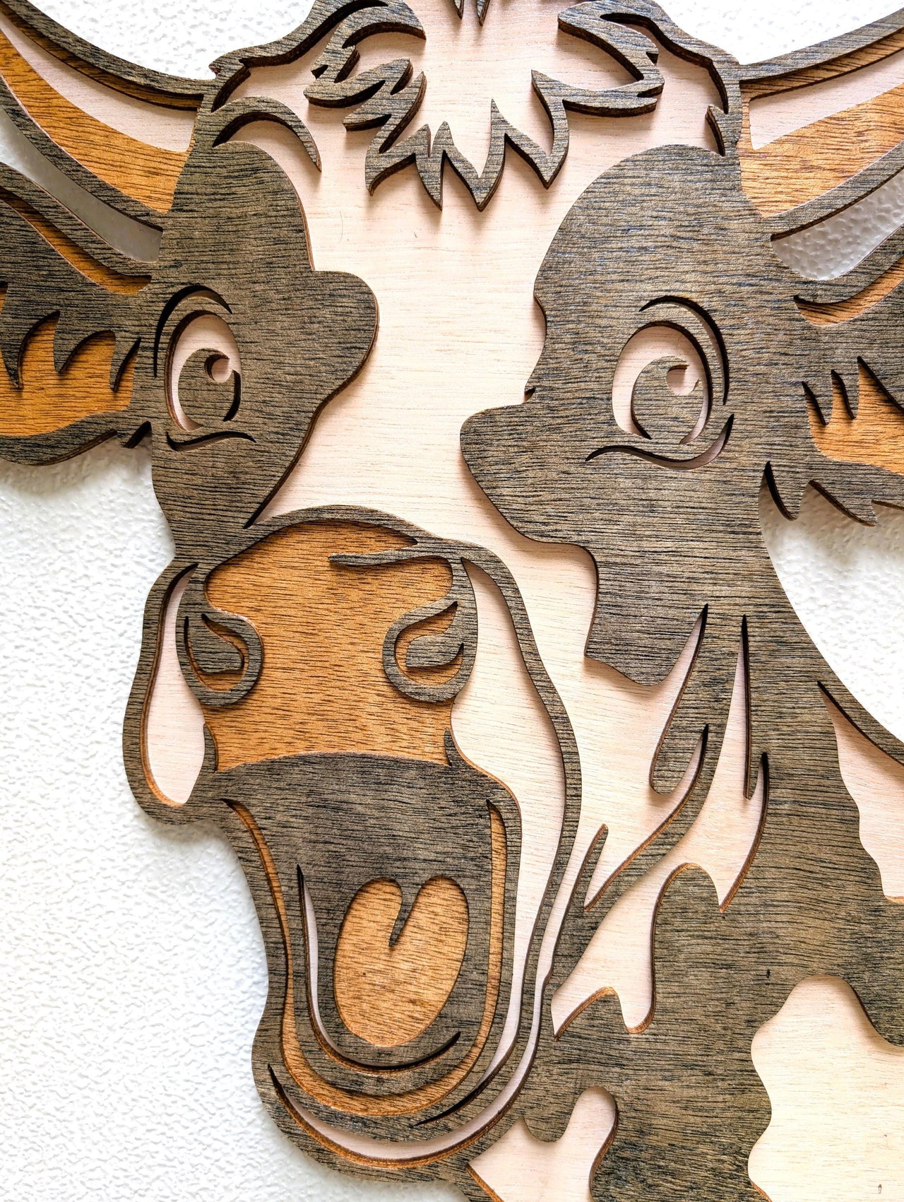 3D Fun Cow Wall Art: Multi-Layered Stained Wood Farm Decor