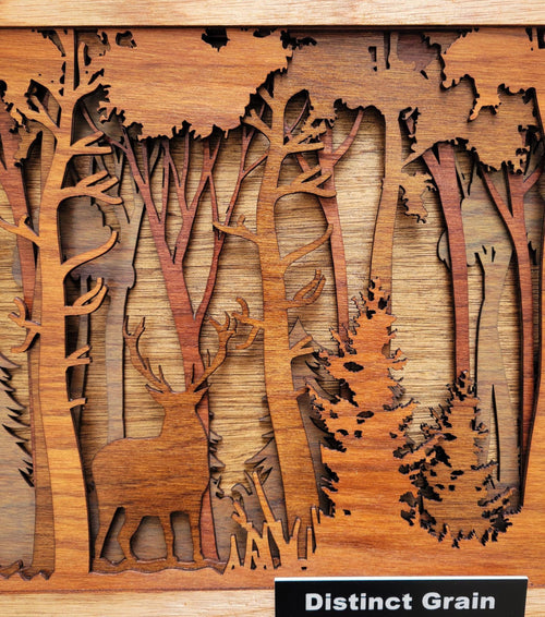 Buck in Forest Wood Wall Art, Multilayered Stained Wood, 3D Laser Art, Wall Décor, Trees, Woods, Cabin Décor, Christmas Gift, Unique Gift