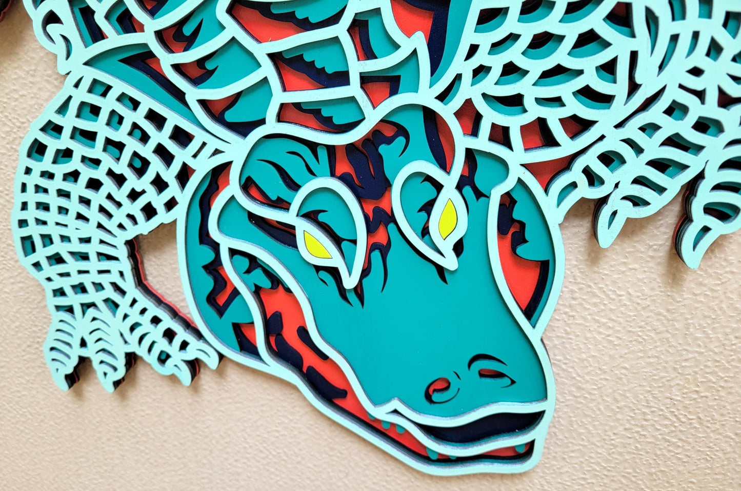 Colorful Alligator Art - Handcrafted Wood Wall Decor - Florida Gator - Florida Wildlife - Swamp Gator - 3D Laser Cut - Unique Home Gift