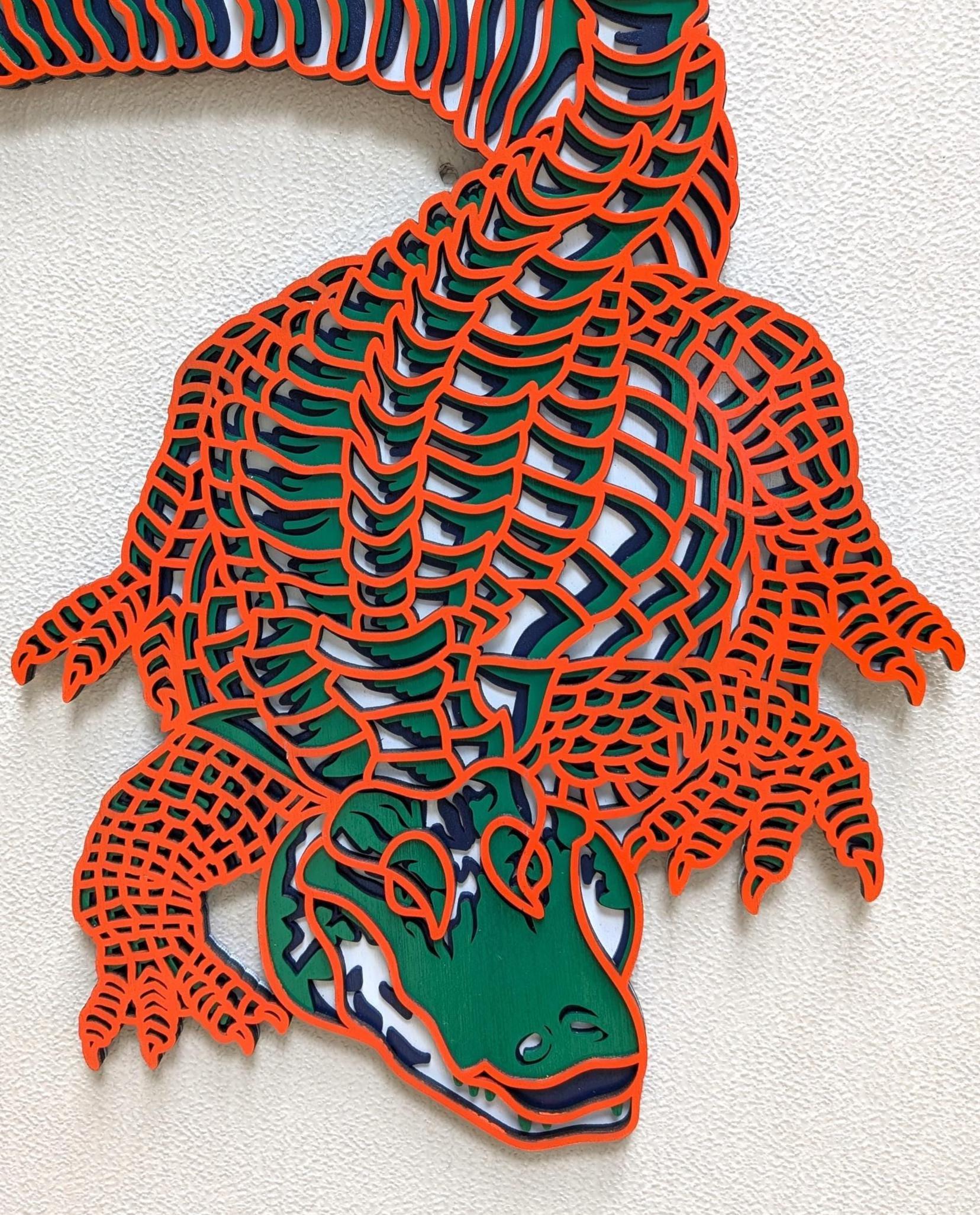 Colorful Alligator Art - Handcrafted Wood Wall Decor - Florida Gator - Florida Wildlife - Swamp Gator - 3D Laser Cut - Unique Home Gift