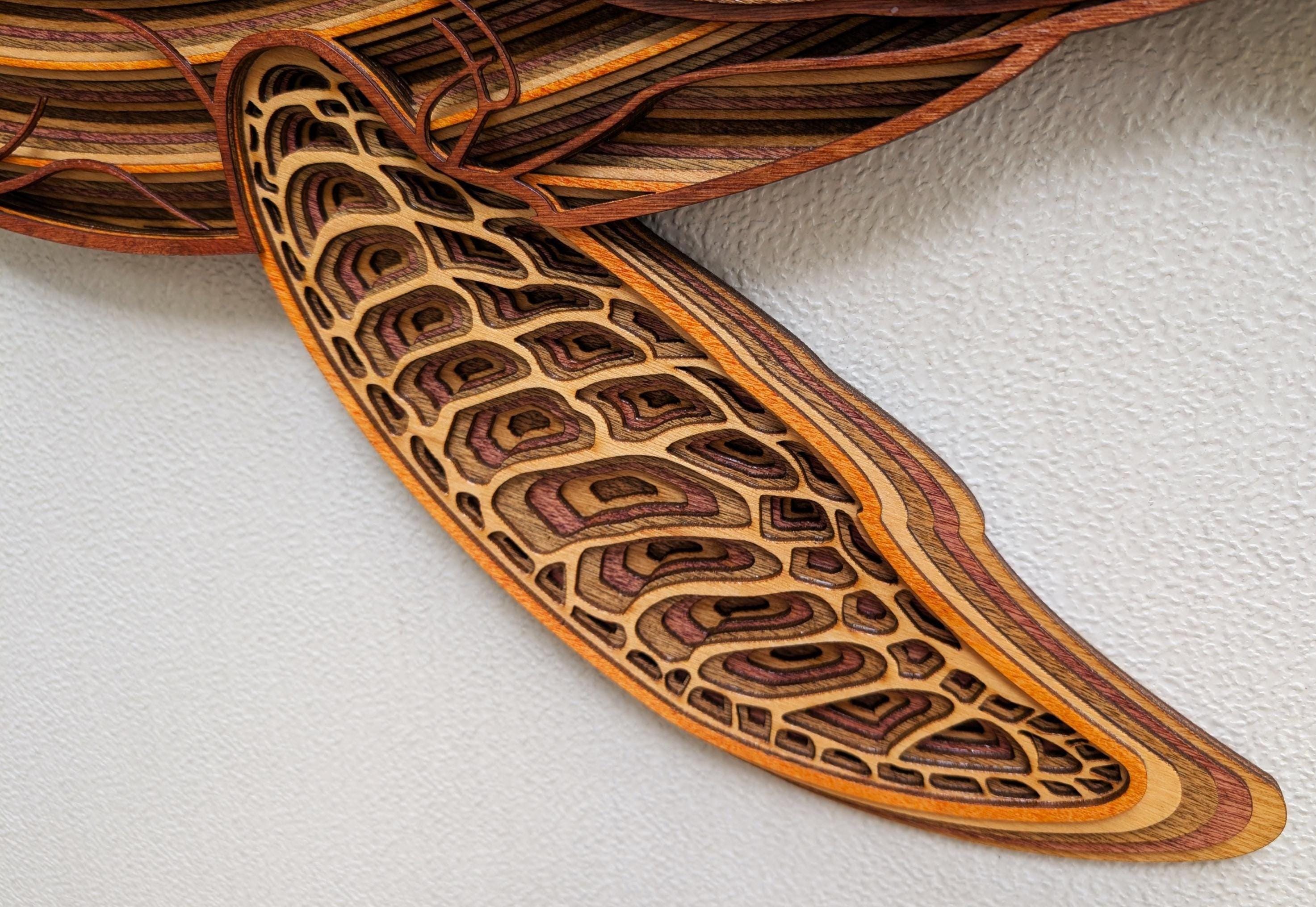 3D Wood Sea Turtle Wall Art: Multi-Layered Stained Nautical Decor