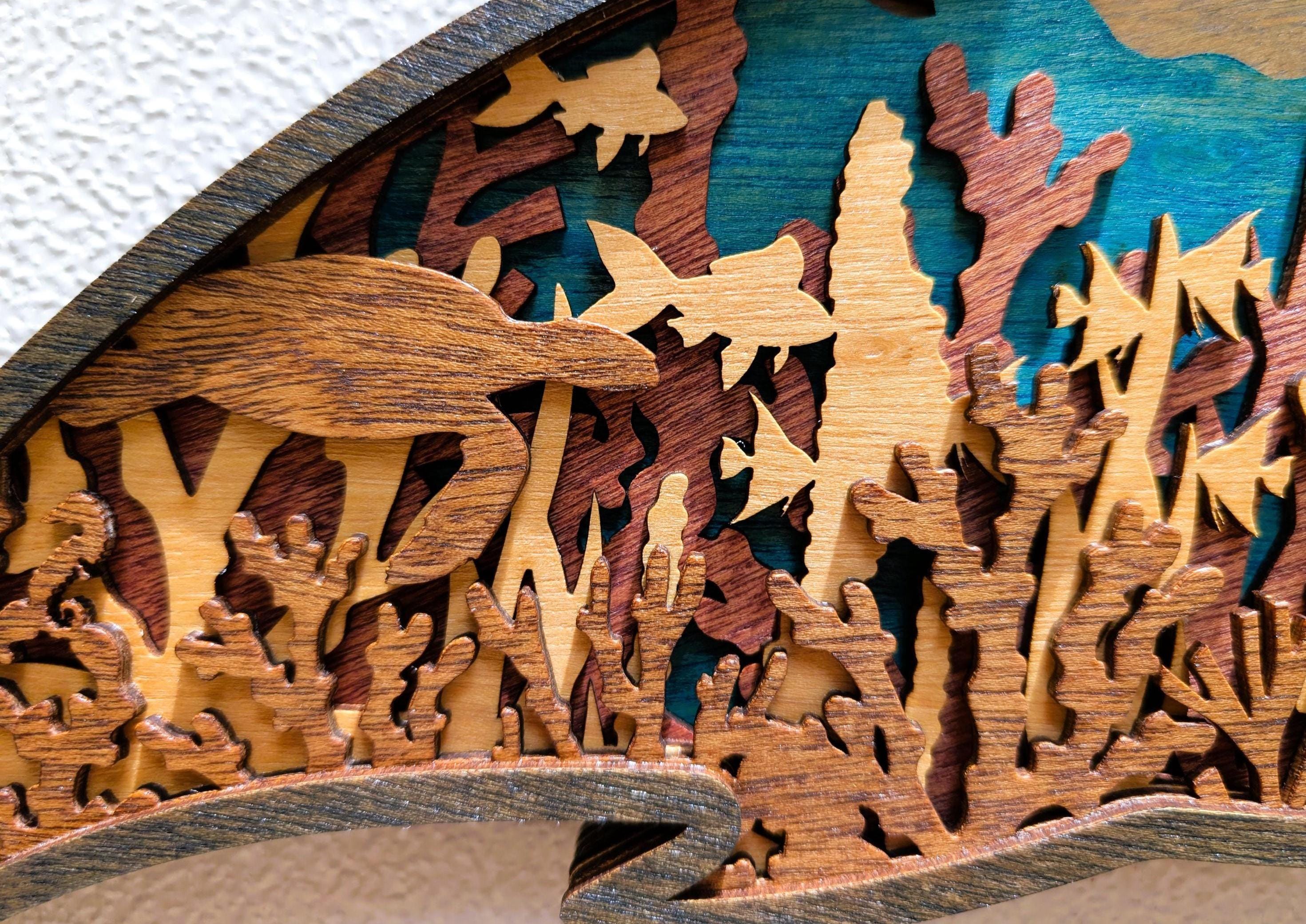 3D Dolphin Wood Wall Art: Multi-Layered Stained Wood, Nautical Decor