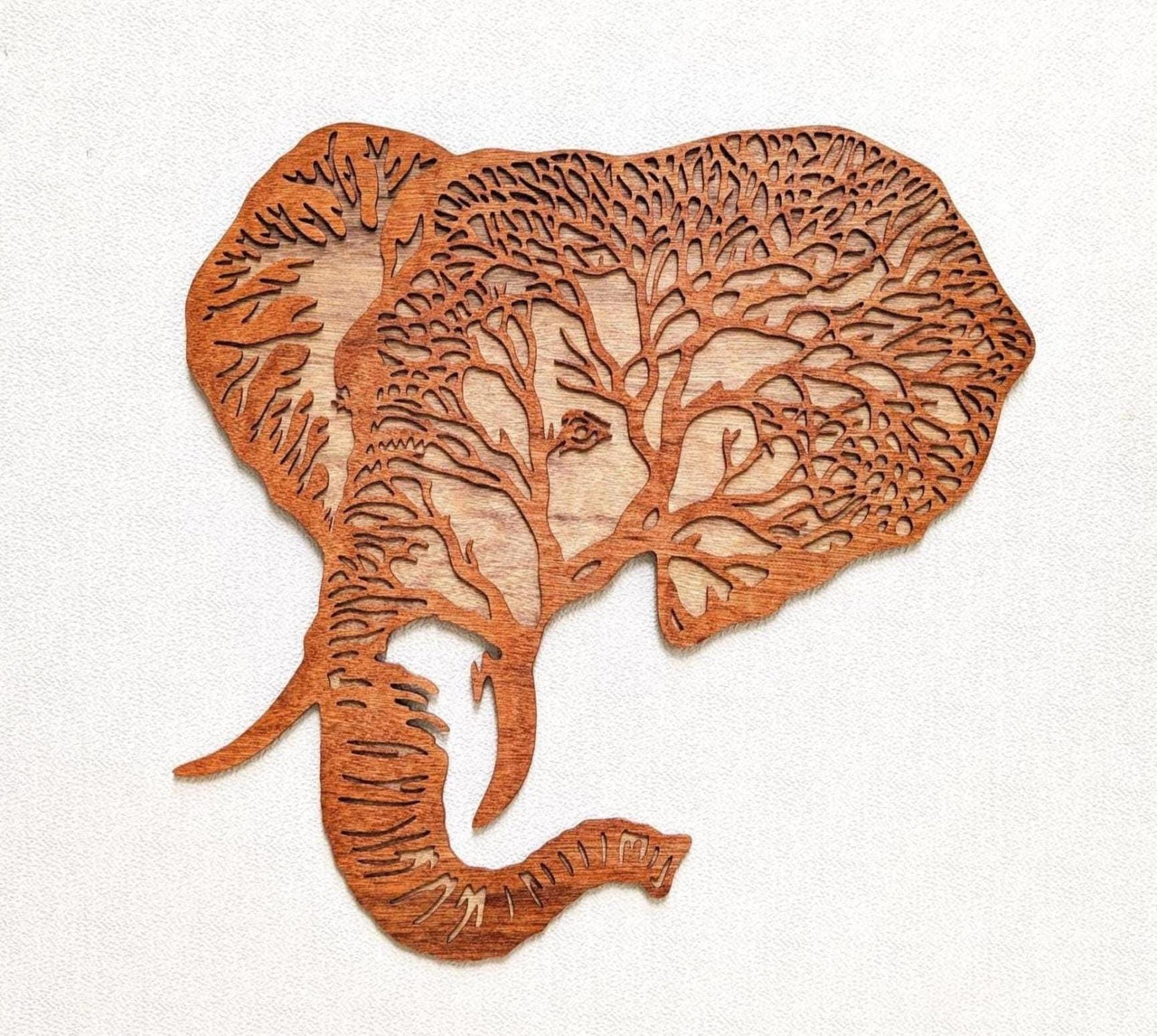 3D Layered Wood Elephant Wall Art: Hand-Stained Jungle Decor