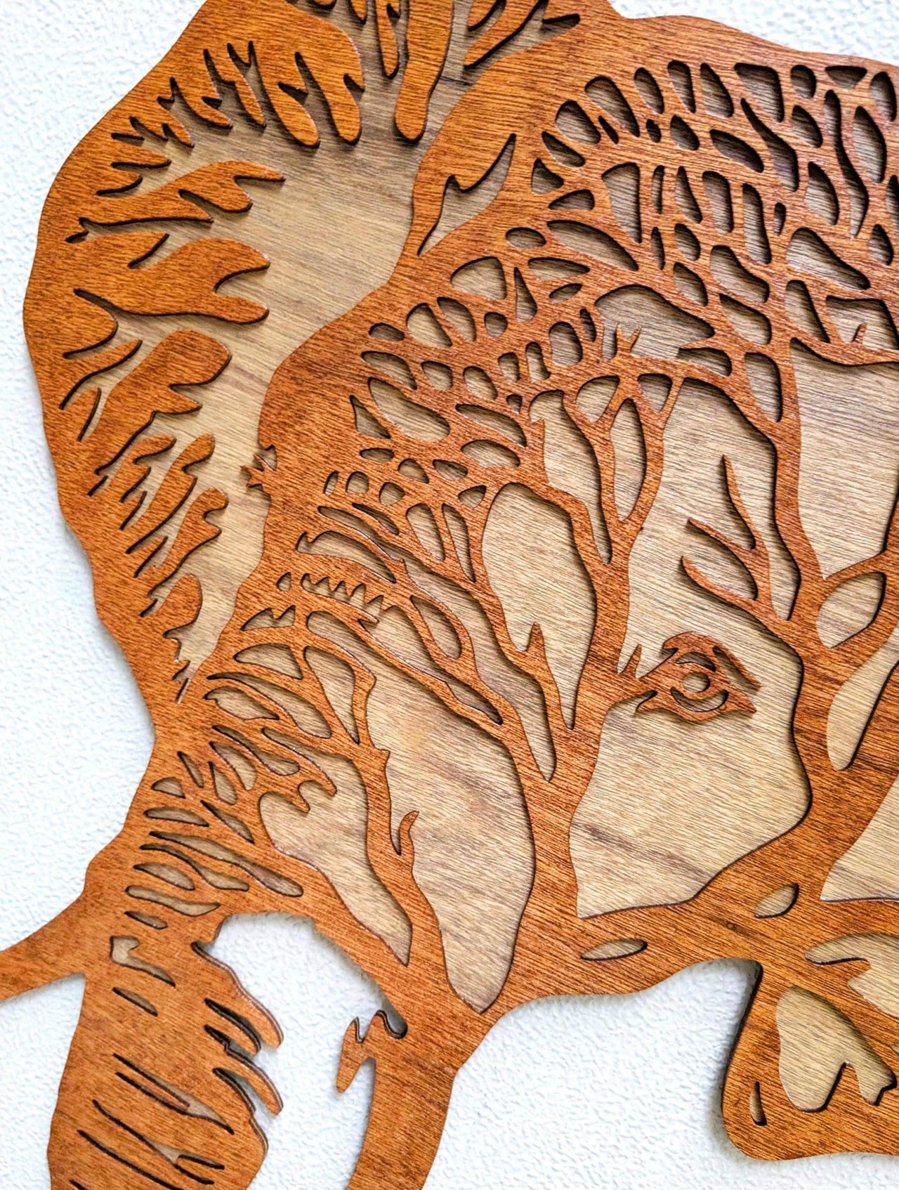 3D Layered Wood Elephant Wall Art: Hand-Stained Jungle Decor