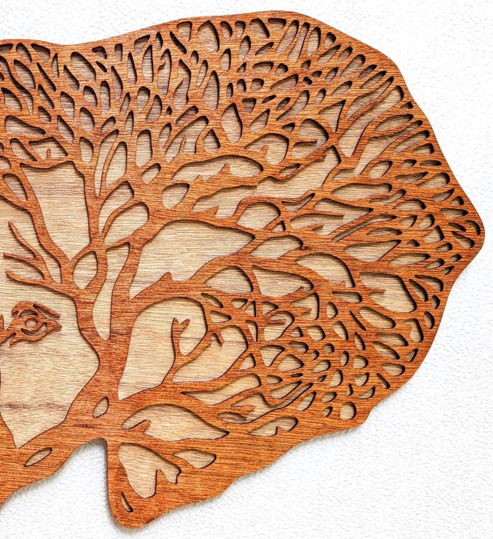 3D Layered Wood Elephant Wall Art: Hand-Stained Jungle Decor