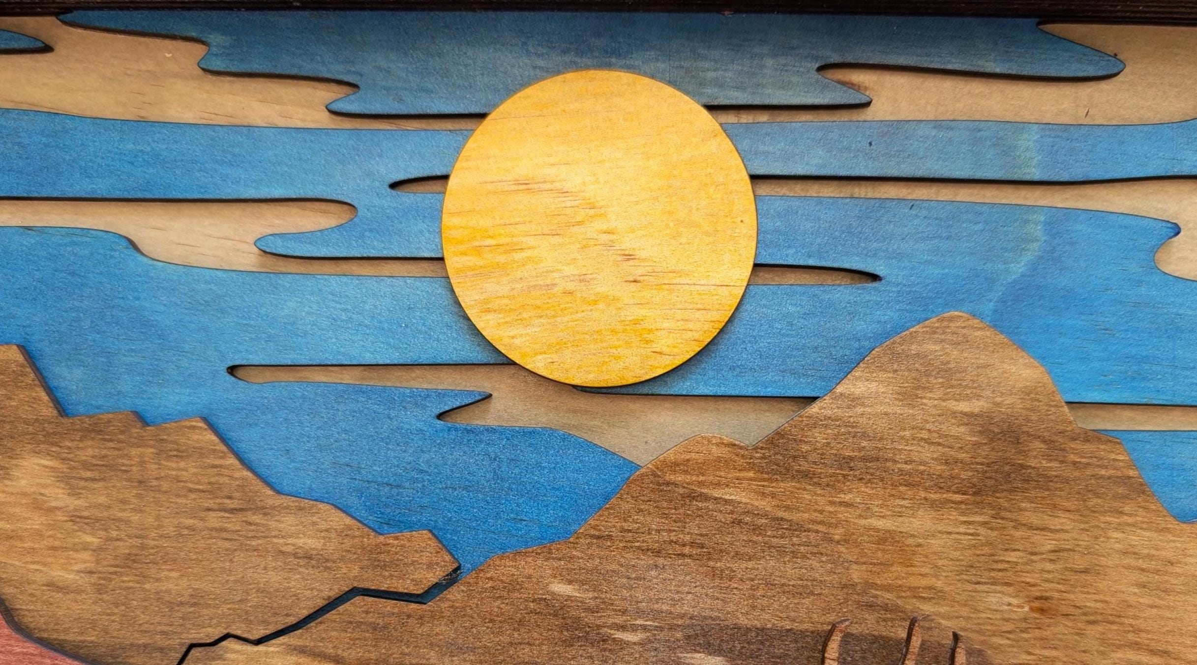 3D Moose Mountain Scene Wood Wall Art: Handcrafted Multi-Layered Decor
