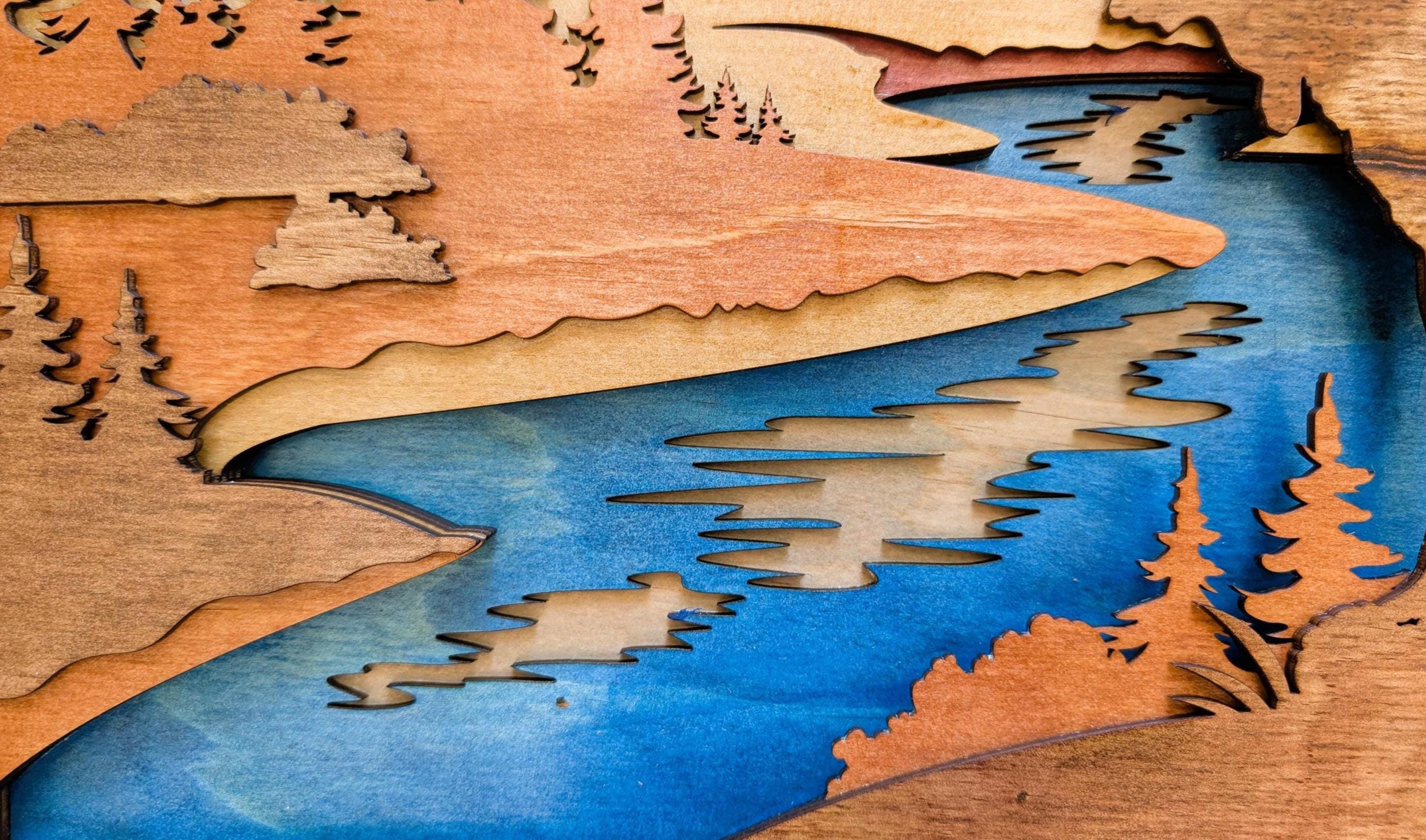 3D Moose Mountain Scene Wood Wall Art: Handcrafted Multi-Layered Decor