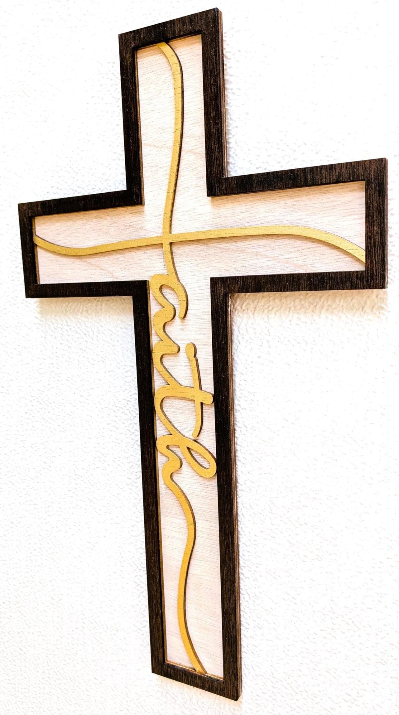 Cross of Faith Wall Art: Multi Layered Wood Christian Home Decor