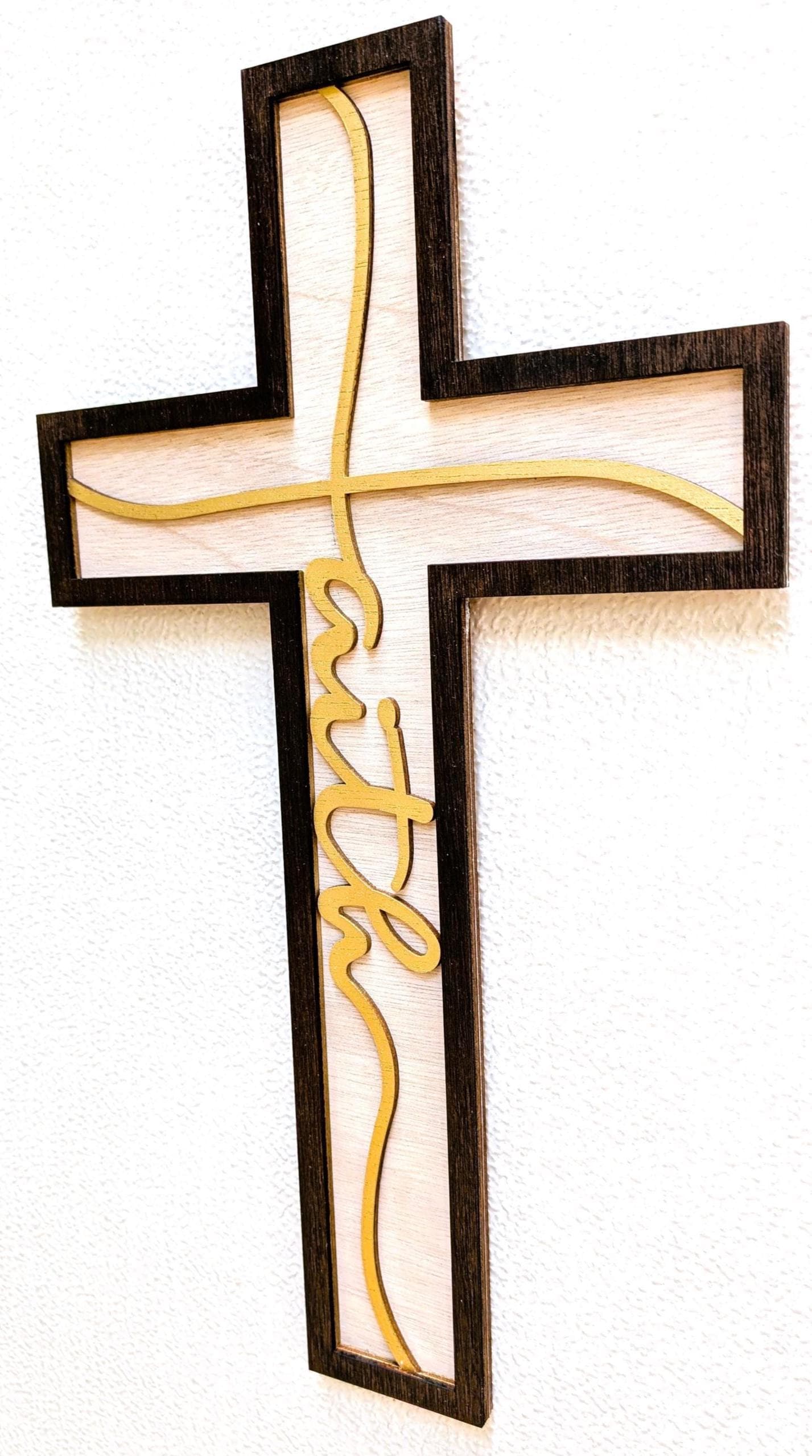 Cross of Faith Wall Art: Multi Layered Wood Christian Home Decor