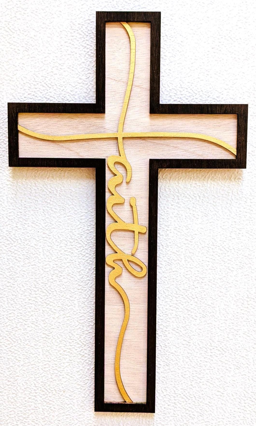 Cross of Faith Wall Art: Multi Layered Wood Christian Home Decor