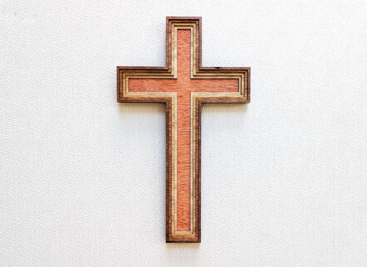 Multi Layered Wood Cross 17” Wall Art: Home Decor