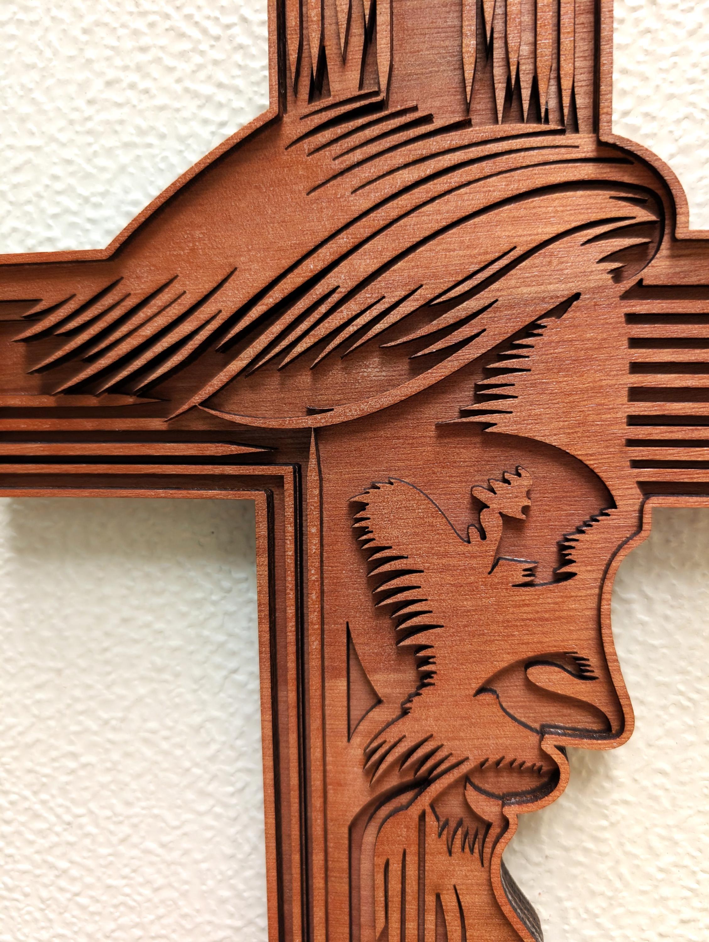 Cross with Jesus Face Wood Wall Art: Christian Home Decor
