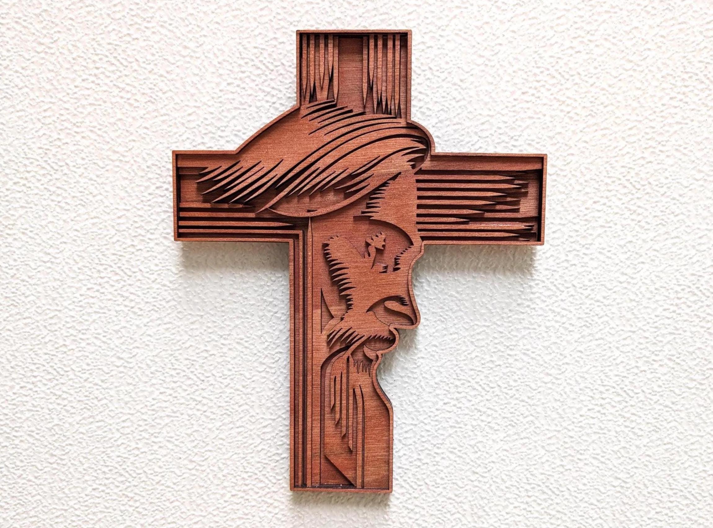 Cross with Jesus Face Wood Wall Art: Christian Home Decor