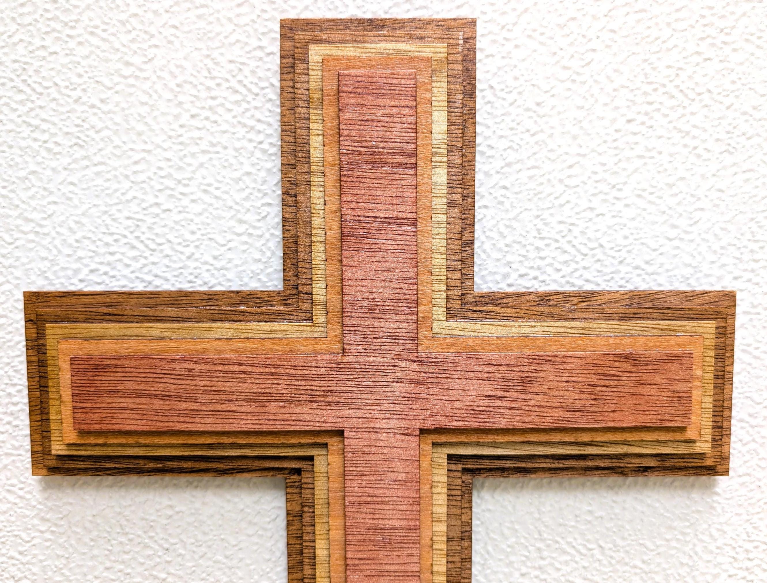 Wood Cross 17” Multi Layered Wall Art: 3D Laser Christian Home Decor