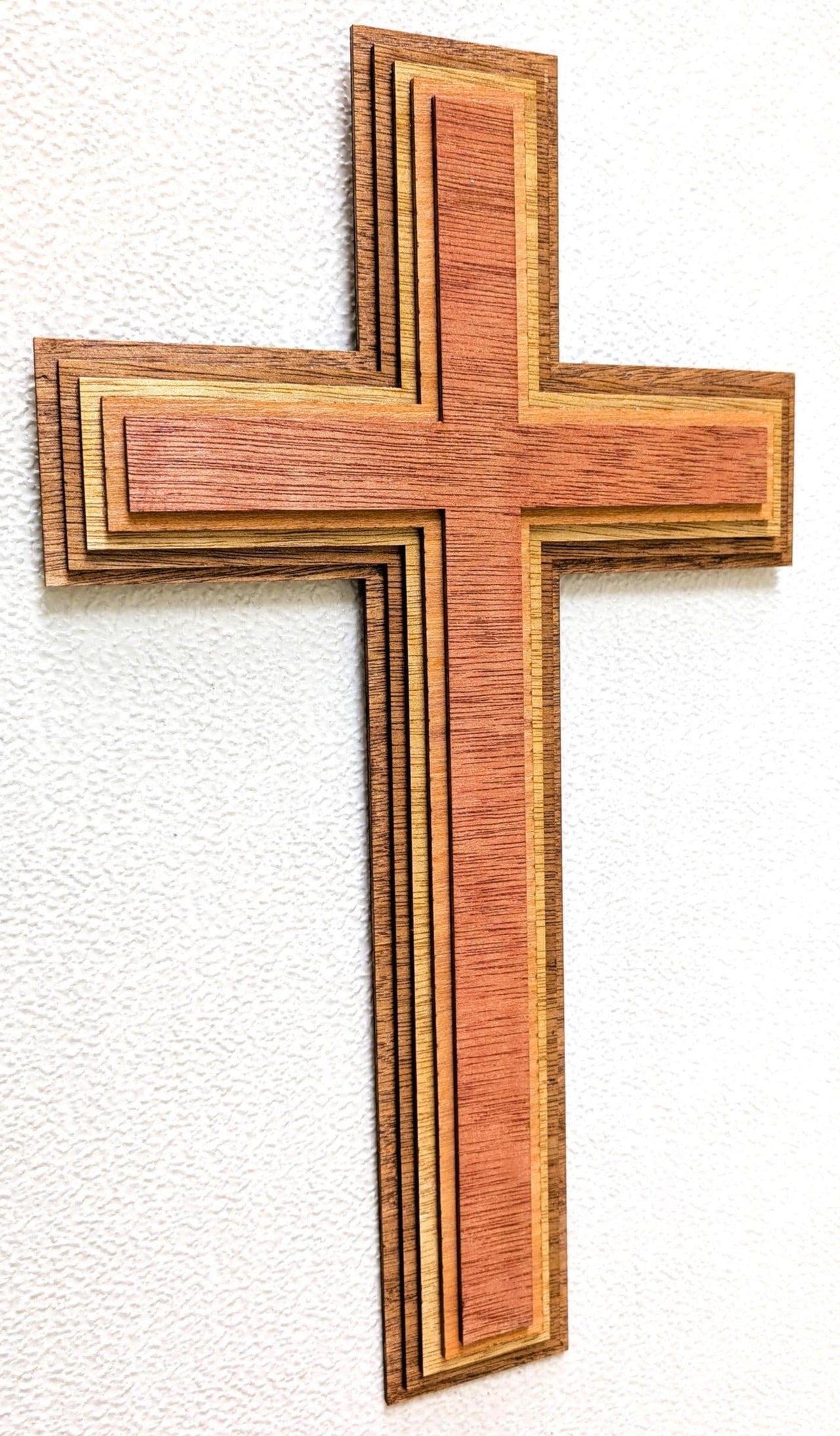 Wood Cross 17” Multi Layered Wall Art: 3D Laser Christian Home Decor