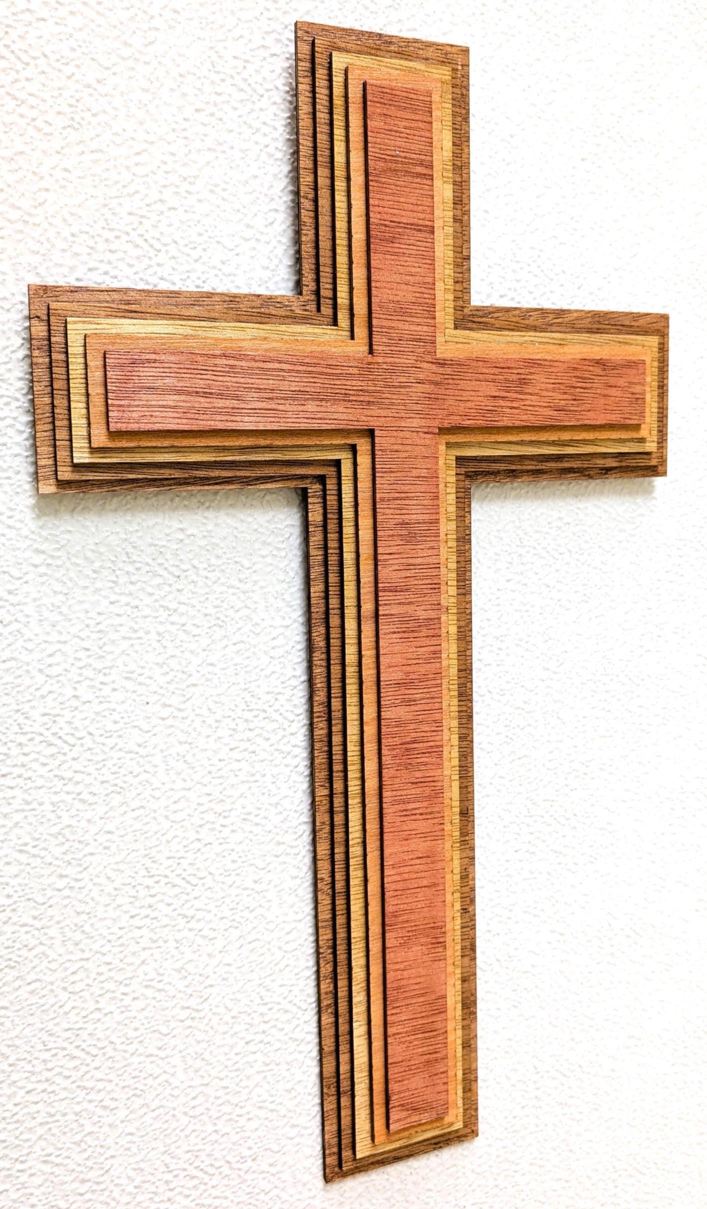 Wood Cross 17” Multi Layered Wall Art: 3D Laser Christian Home Decor