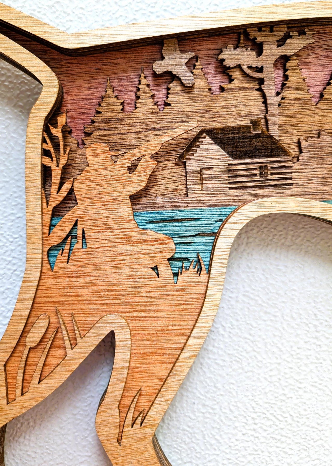 Hunting Dog Scene Wall Art: Multi Layered Stained Wood with Hunter, Dog & Ducks