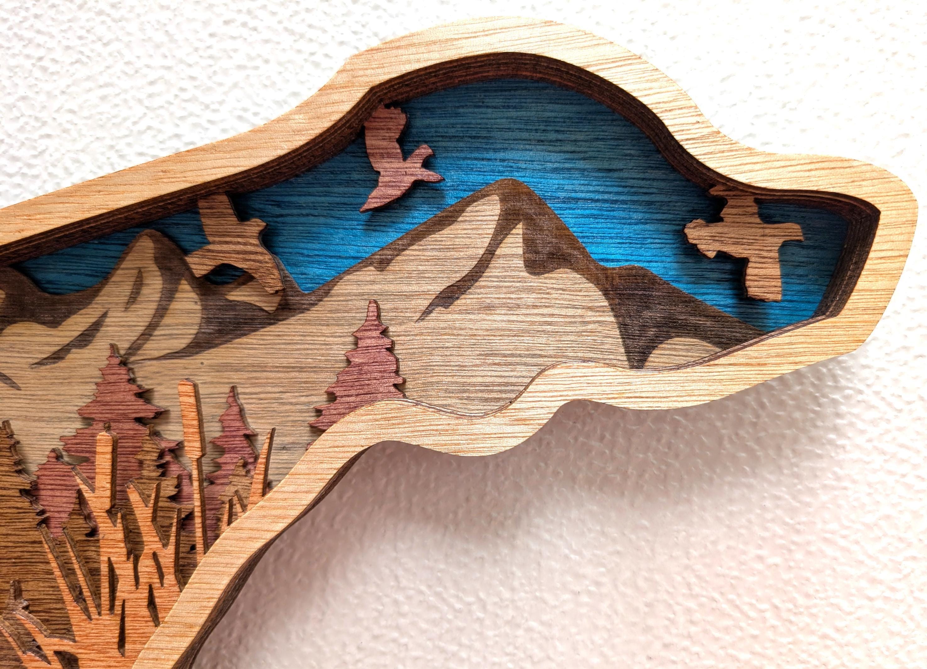 Hunting Dog Scene Wall Art: Multi Layered Stained Wood with Hunter, Dog & Ducks