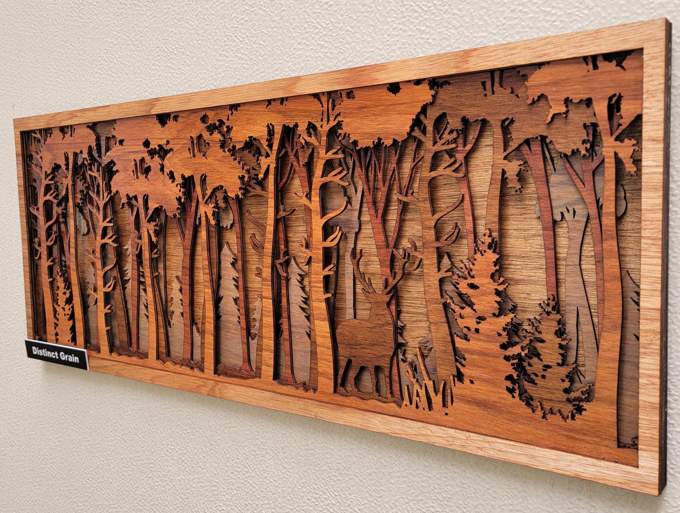 Buck in Forest Wood Wall Art, Multilayered Stained Wood, 3D Laser Art, Wall Décor, Trees, Woods, Cabin Décor, Christmas Gift, Unique Gift